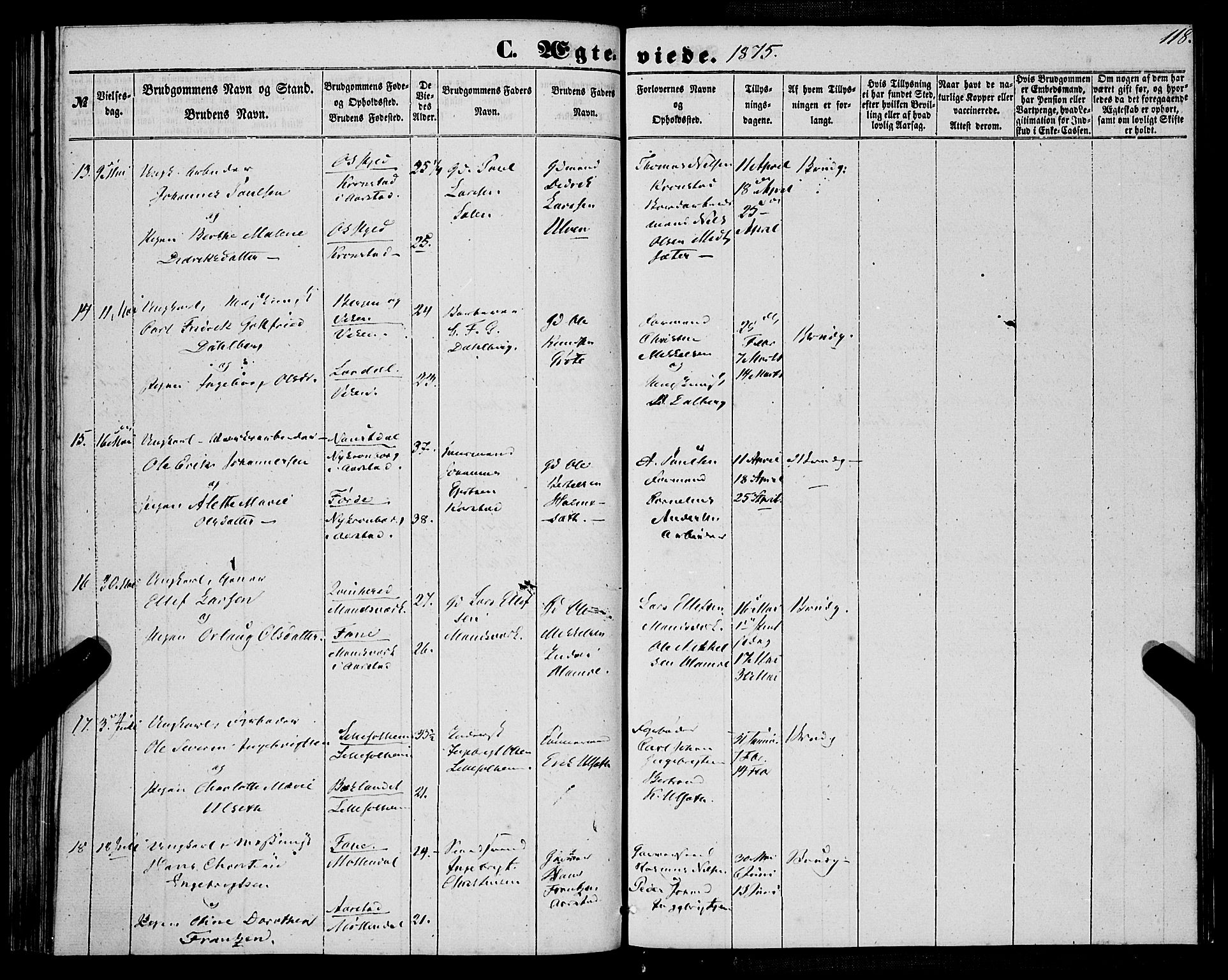 St. Jørgens hospital og Årstad sokneprestembete, AV/SAB-A-99934: Ministerialbok nr. A 9, 1853-1878, s. 118