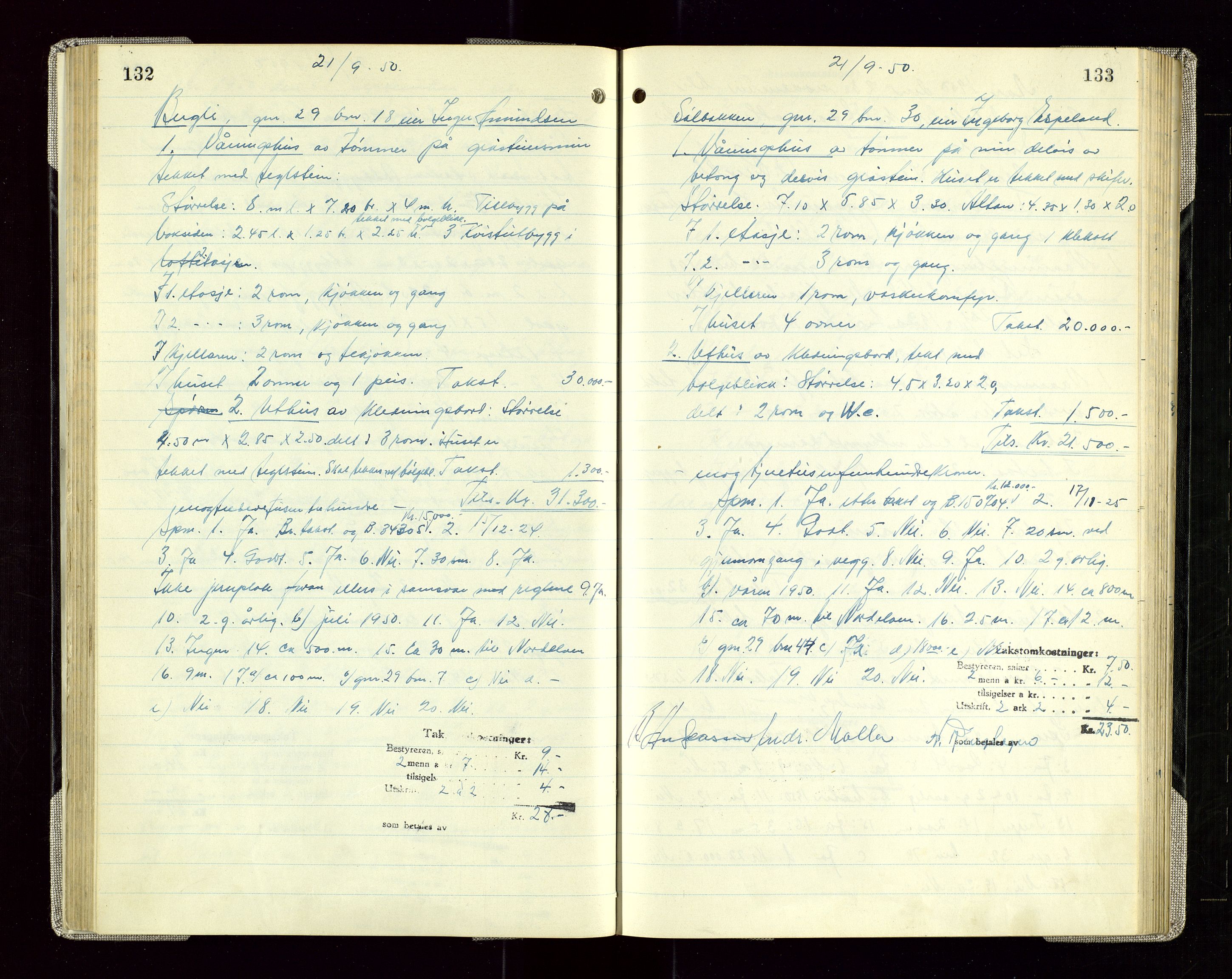 Sauda lensmannskontor, SAST/A-100177/Goa/L0005: "Branntakstprotokoll for Sauda lensmannsdistrikt", 1946-1955, s. 132-133