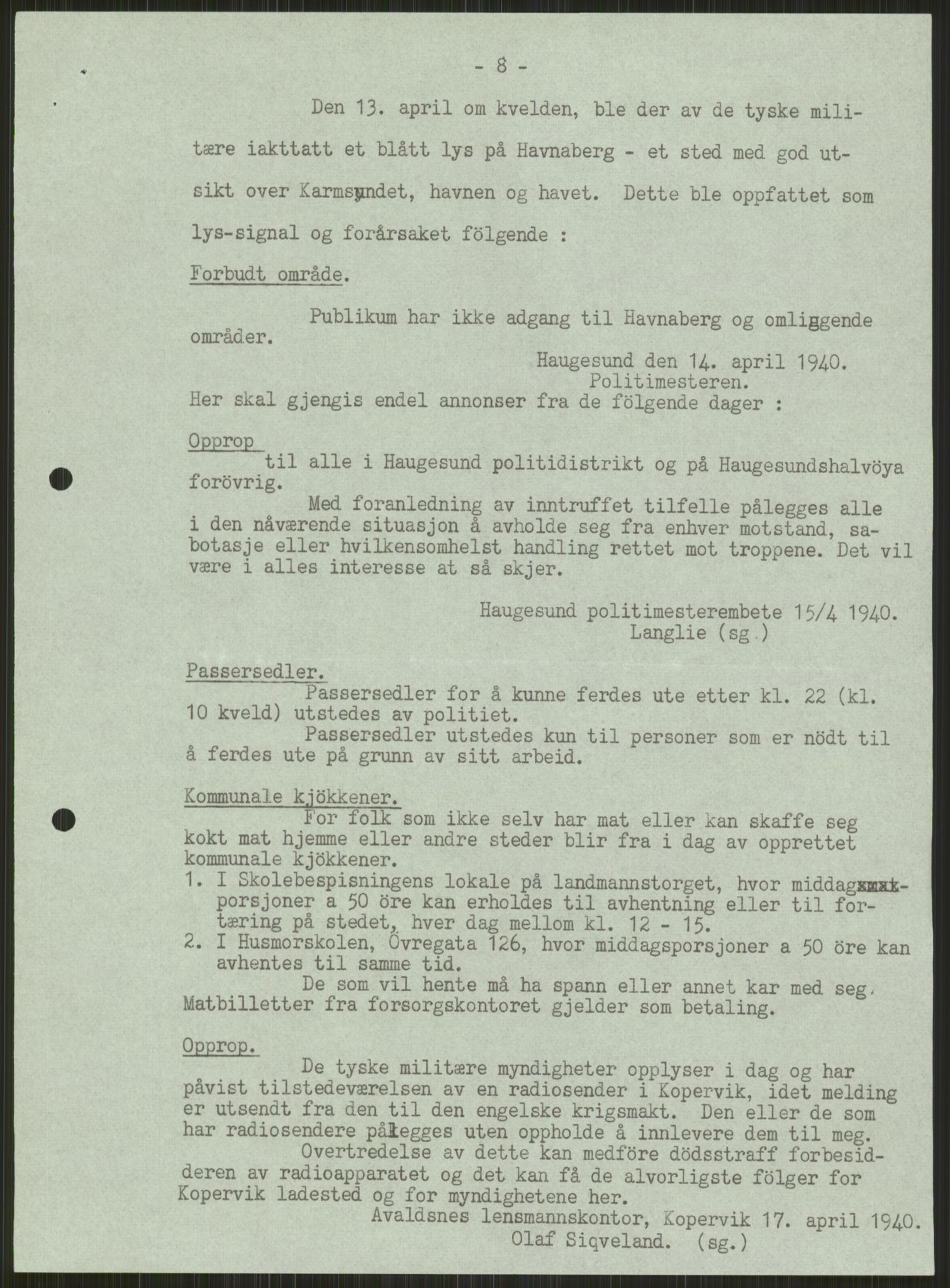 Forsvaret, Forsvarets krigshistoriske avdeling, AV/RA-RAFA-2017/Y/Ya/L0015: II-C-11-31 - Fylkesmenn.  Rapporter om krigsbegivenhetene 1940., 1940, s. 94