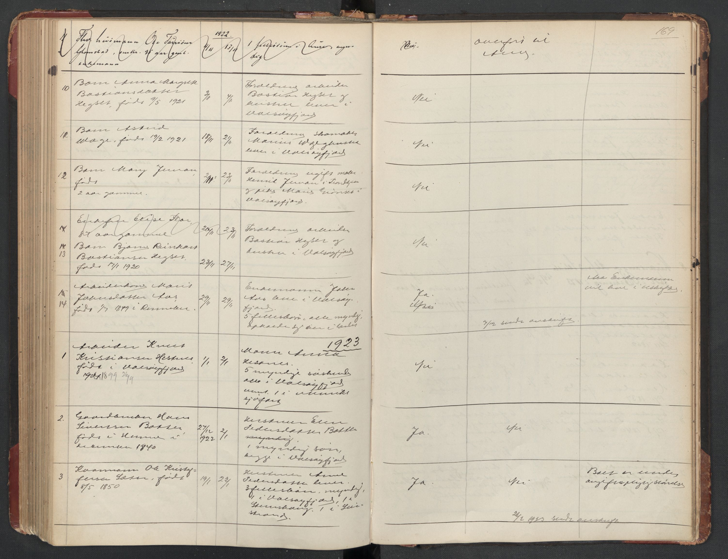 Aure lensmannskontor, AV/SAT-A-1088/1/02/L0003: 2.01.03 Dødsfallsprotokoll, 1906-1926, s. 169