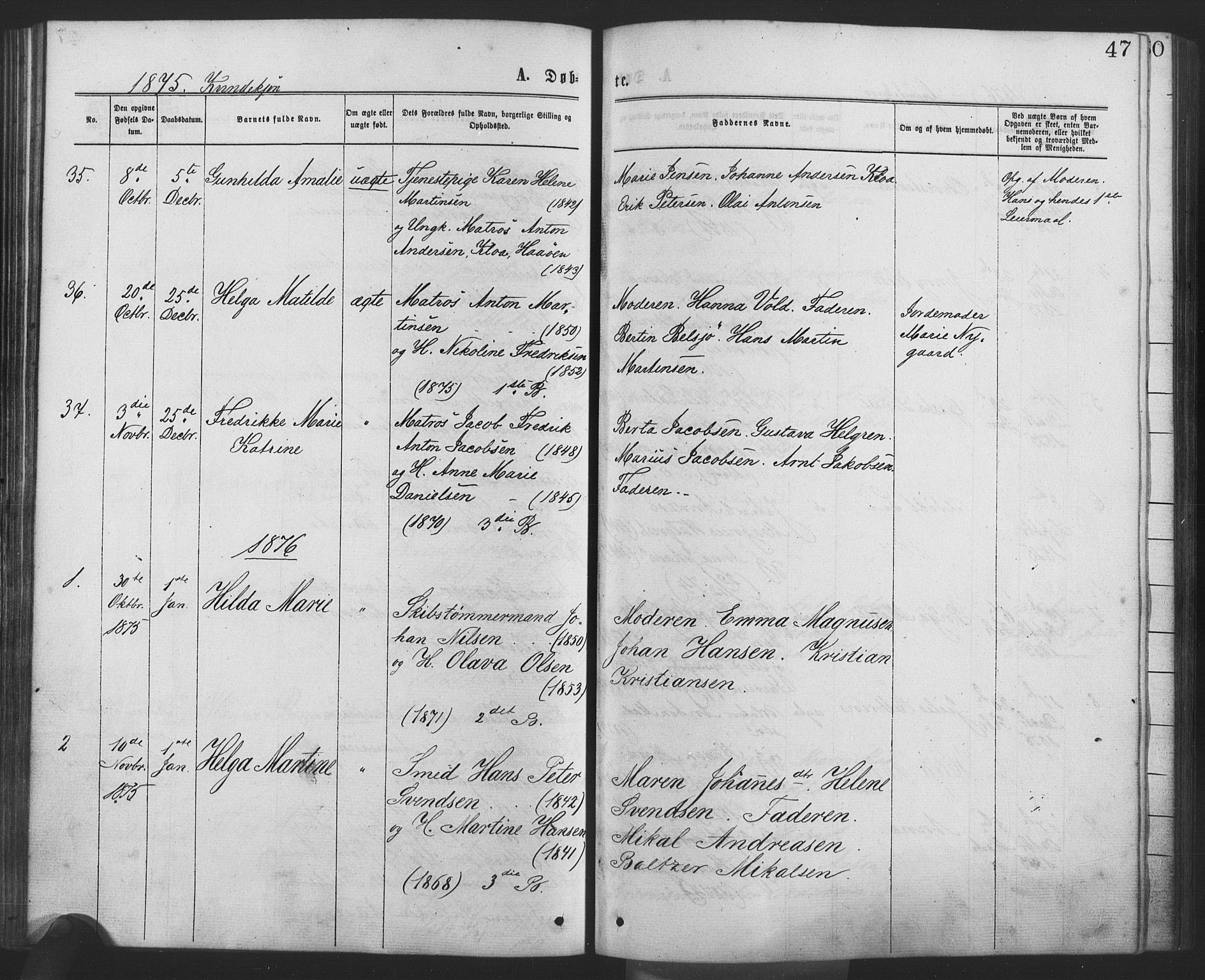 Drøbak prestekontor Kirkebøker, AV/SAO-A-10142a/F/Fa/L0003: Ministerialbok nr. I 3, 1871-1877, s. 47