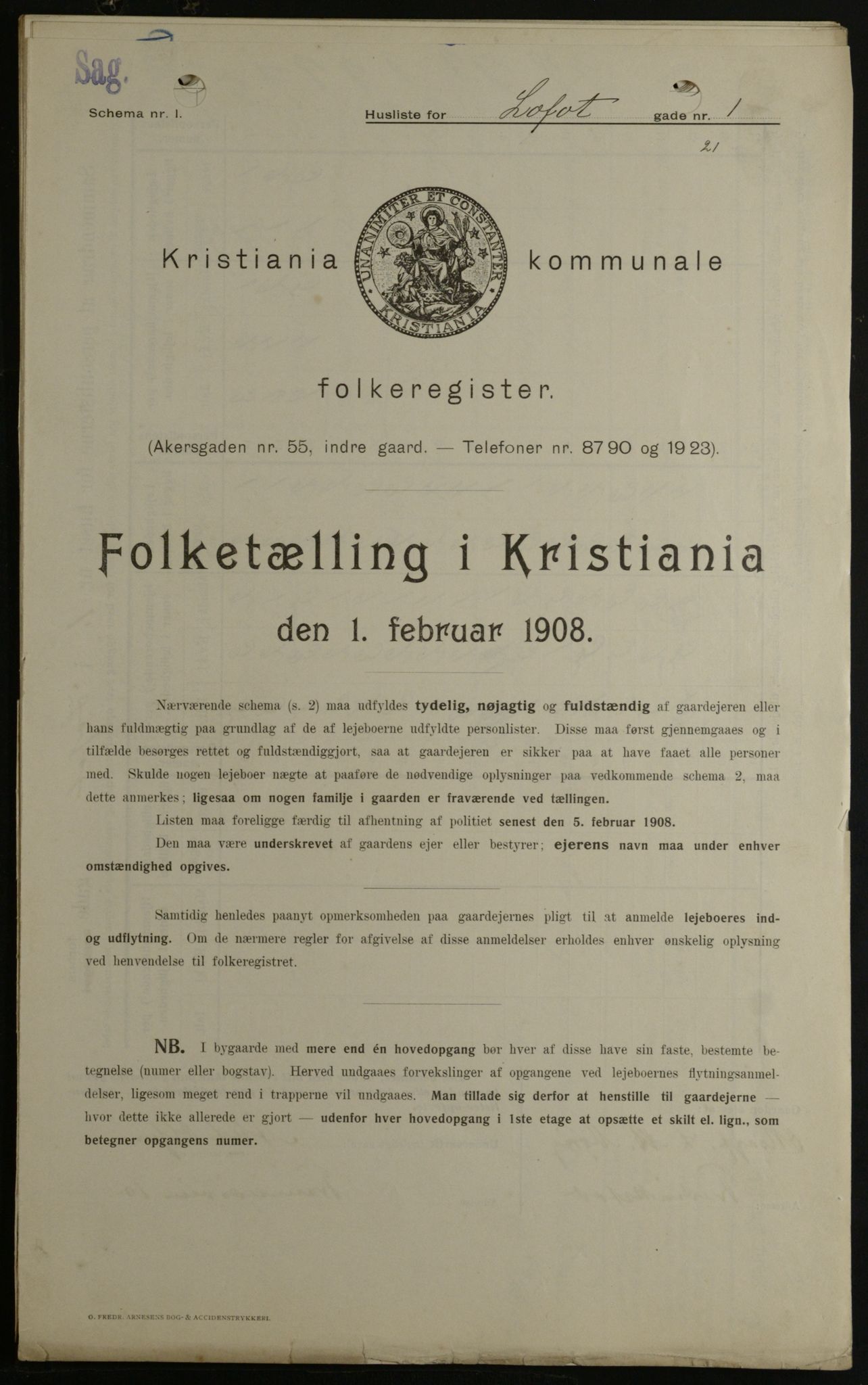OBA, Kommunal folketelling 1.2.1908 for Kristiania kjøpstad, 1908, s. 52264