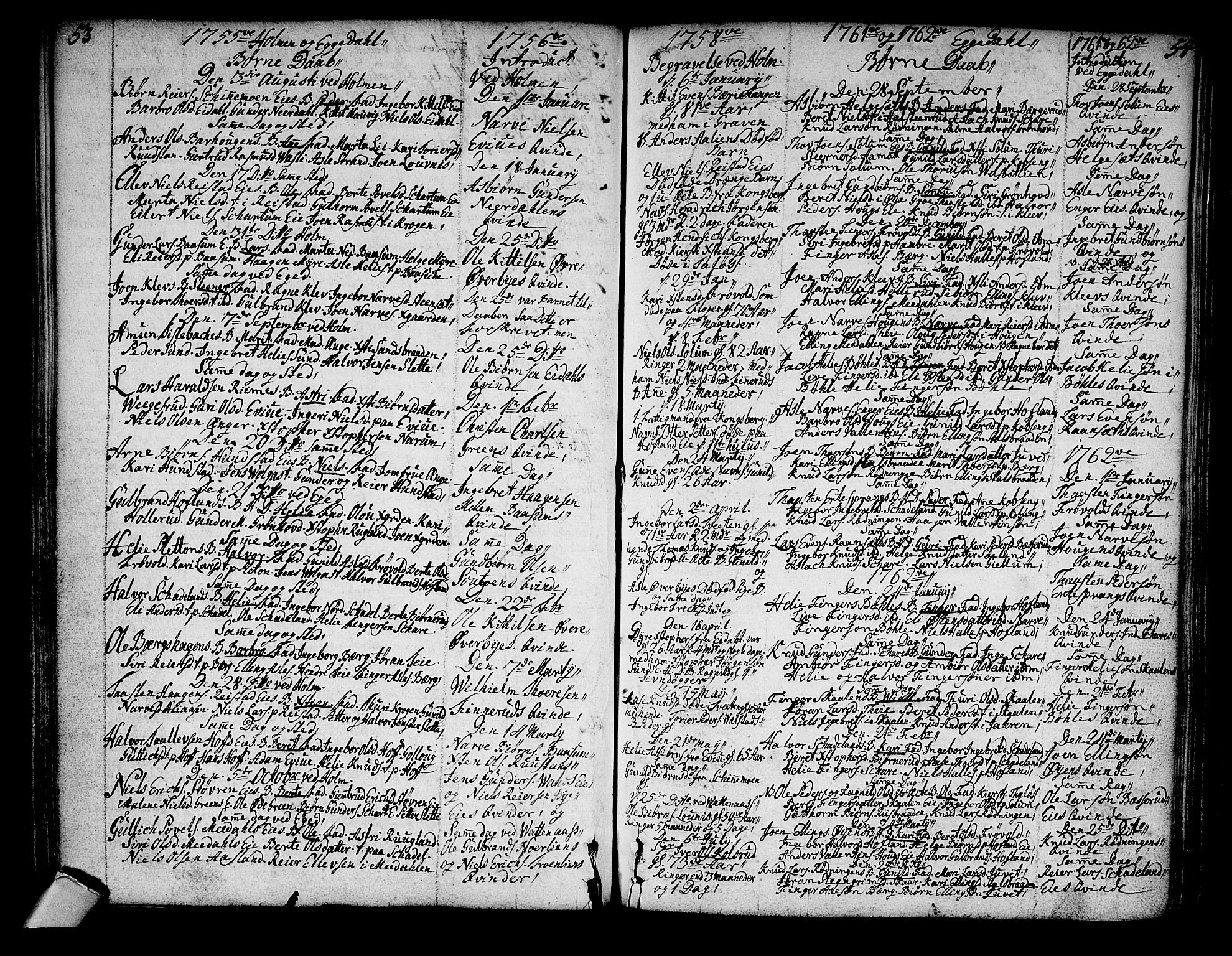 Sigdal kirkebøker, SAKO/A-245/F/Fa/L0001: Ministerialbok nr. I 1, 1722-1777, s. 53-54