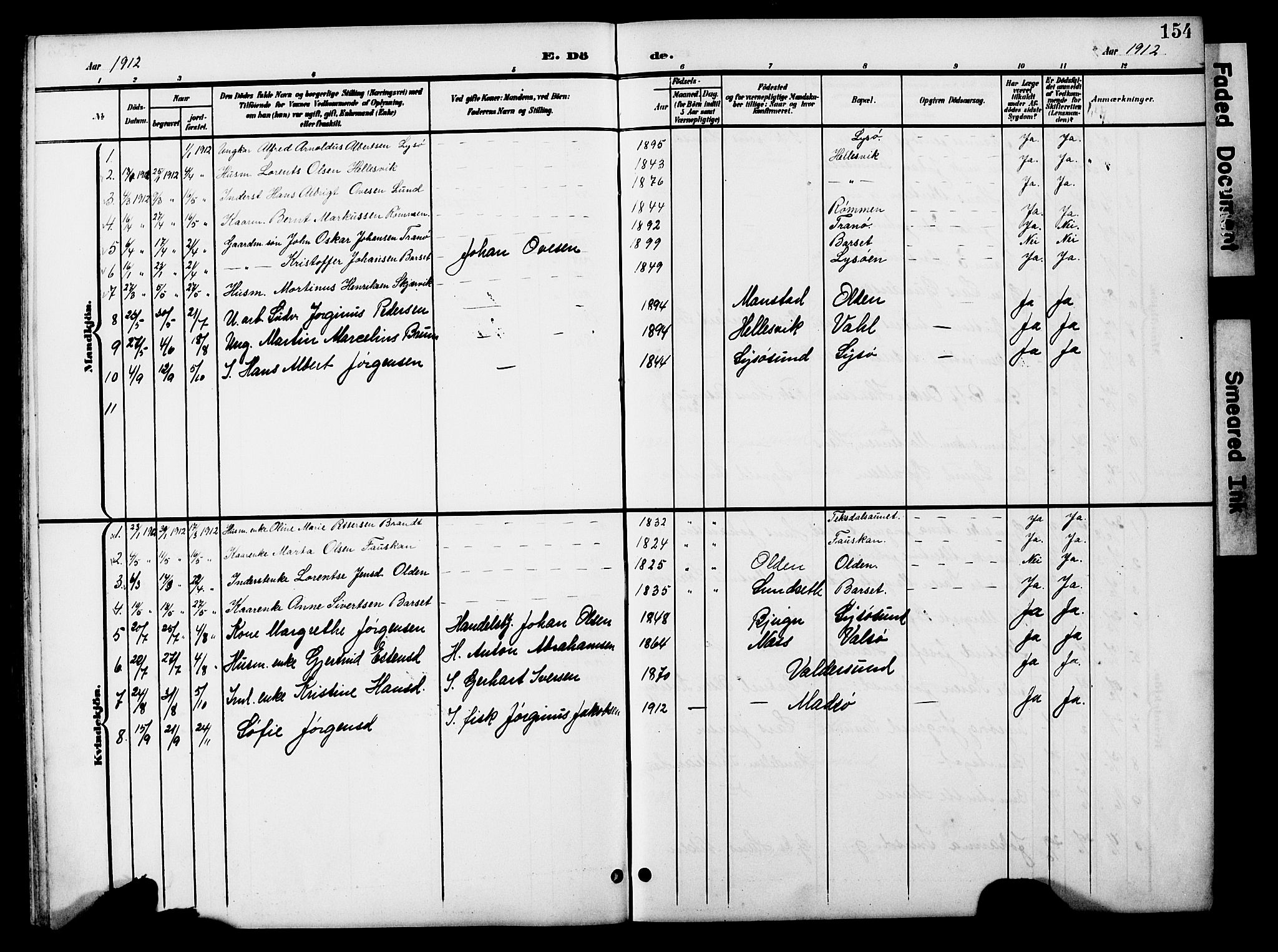 Ministerialprotokoller, klokkerbøker og fødselsregistre - Sør-Trøndelag, AV/SAT-A-1456/654/L0666: Klokkerbok nr. 654C02, 1901-1925, s. 154