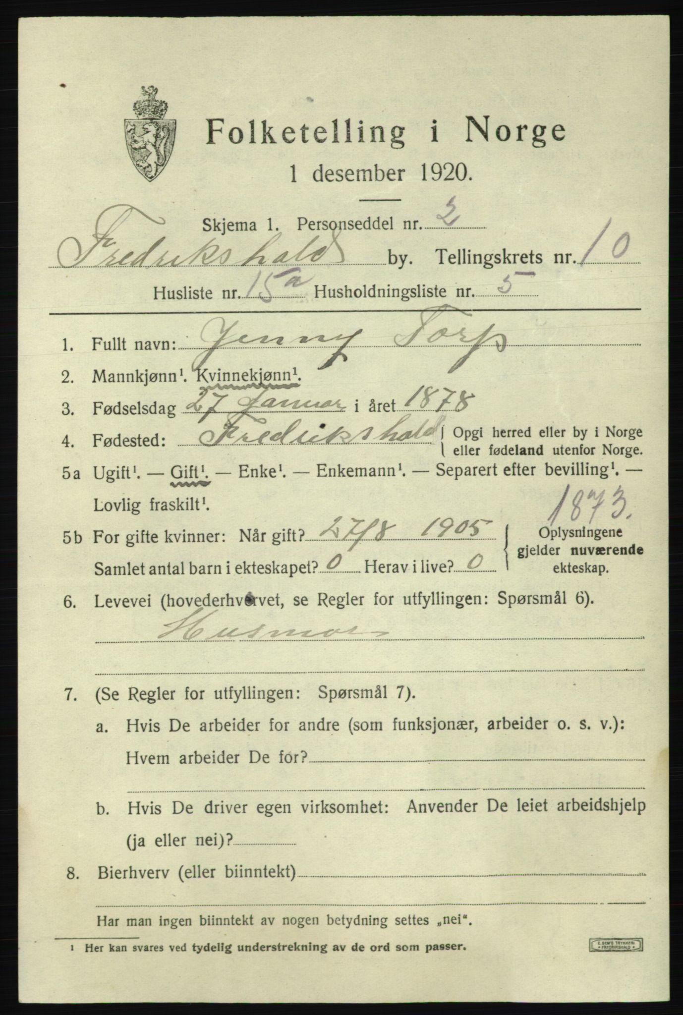 SAO, Folketelling 1920 for 0101 Fredrikshald kjøpstad, 1920, s. 17821