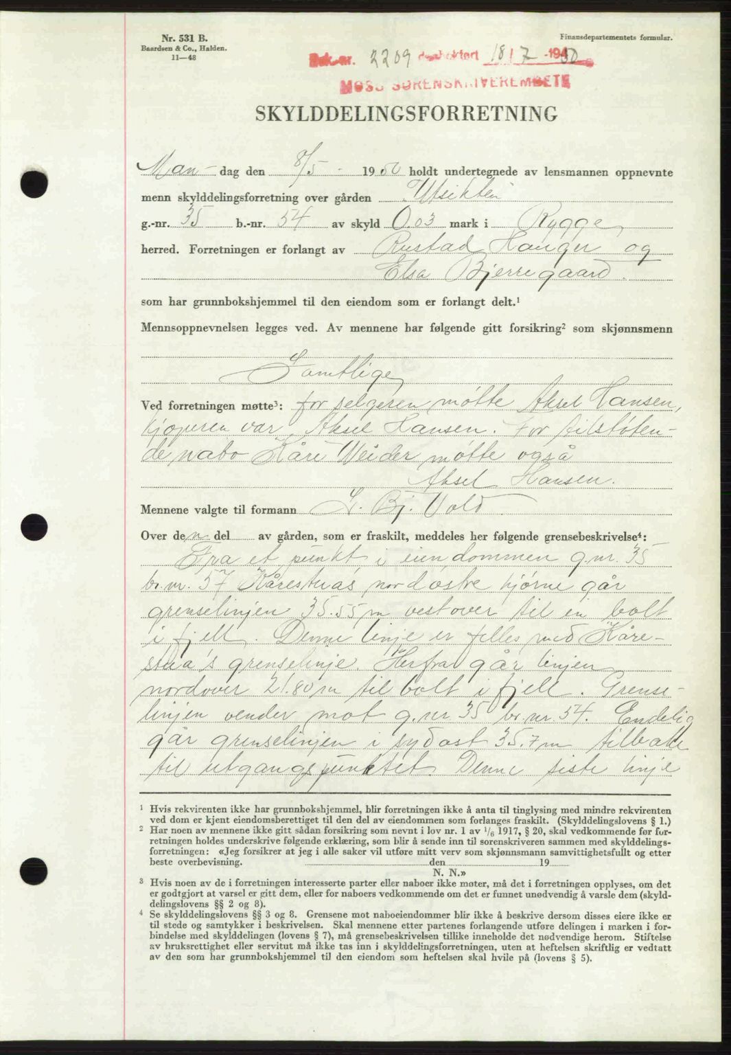 Moss sorenskriveri, SAO/A-10168: Pantebok nr. A26, 1950-1950, Dagboknr: 2209/1950