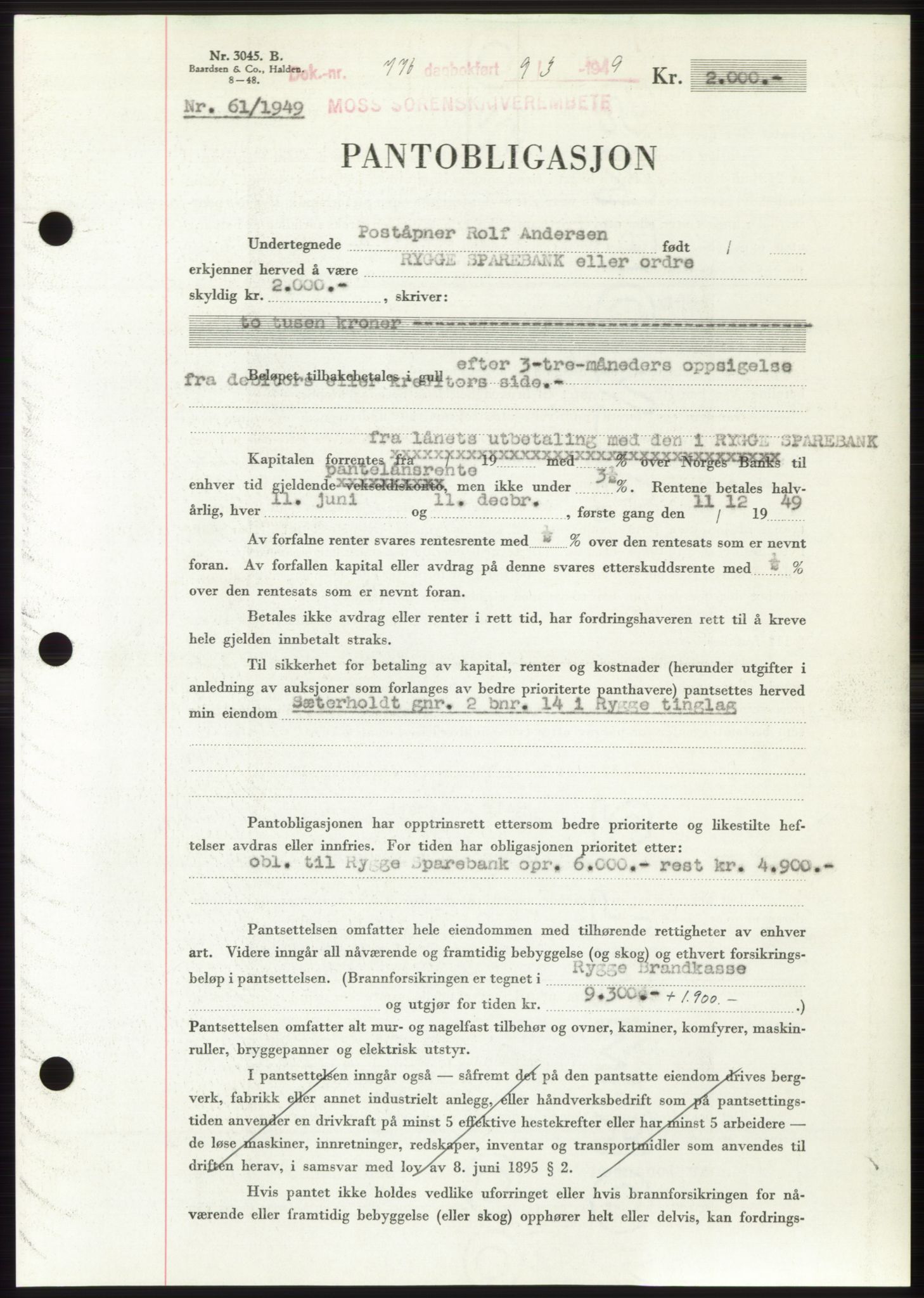 Moss sorenskriveri, SAO/A-10168: Pantebok nr. B21, 1949-1949, Dagboknr: 776/1949