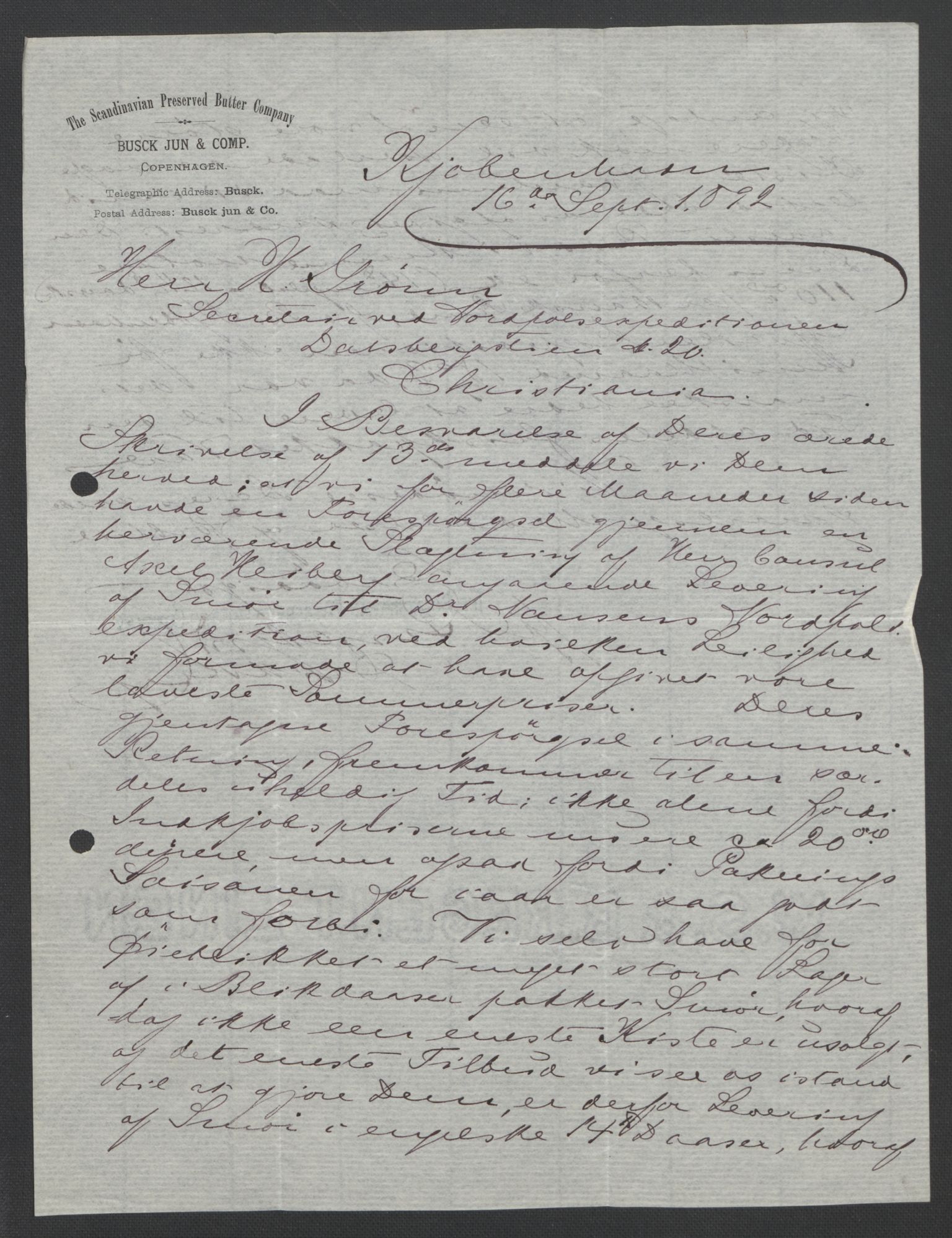 Arbeidskomitéen for Fridtjof Nansens polarekspedisjon, AV/RA-PA-0061/D/L0004: Innk. brev og telegrammer vedr. proviant og utrustning, 1892-1893, s. 125