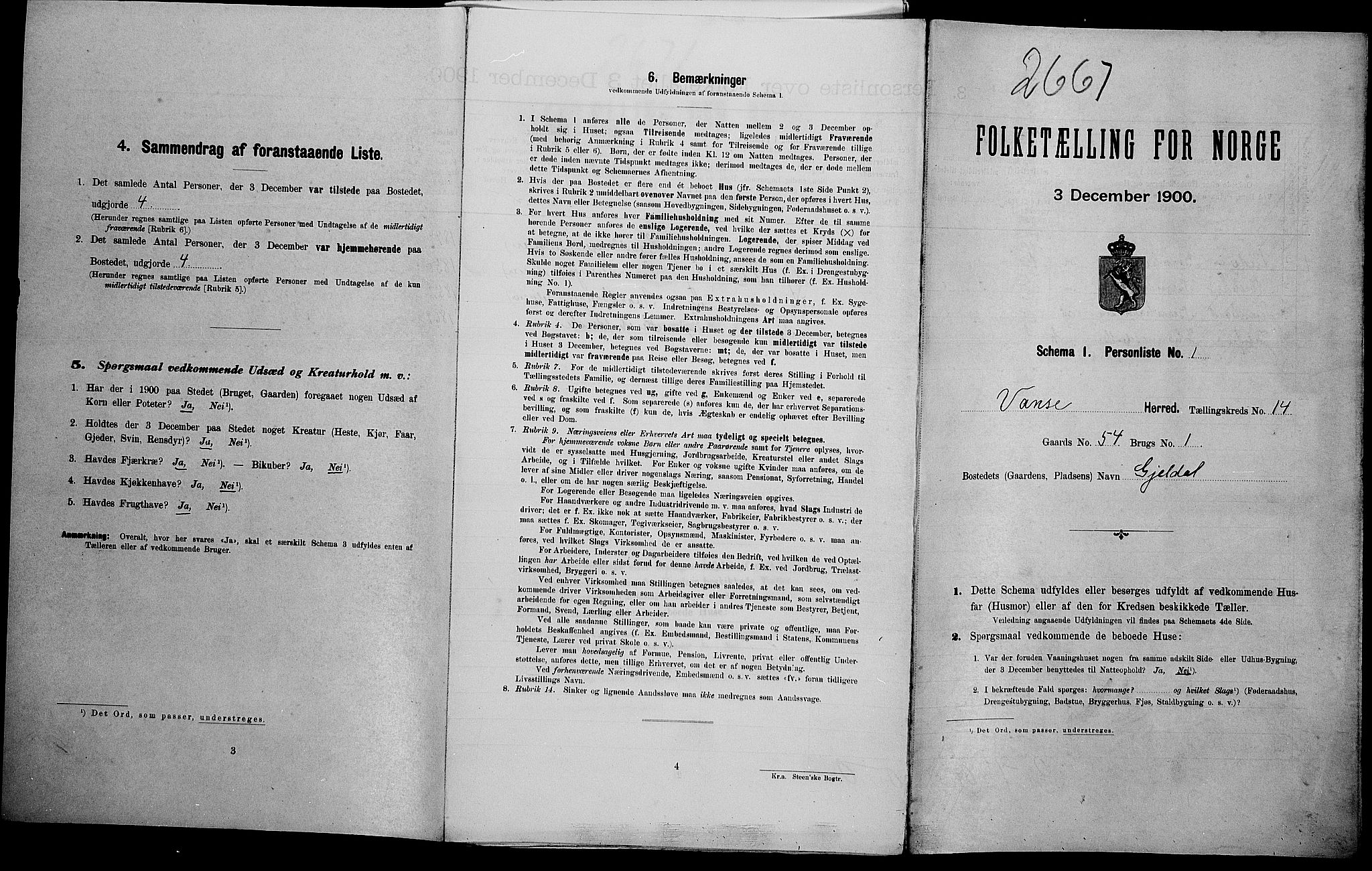 SAK, Folketelling 1900 for 1041 Vanse herred, 1900, s. 2433