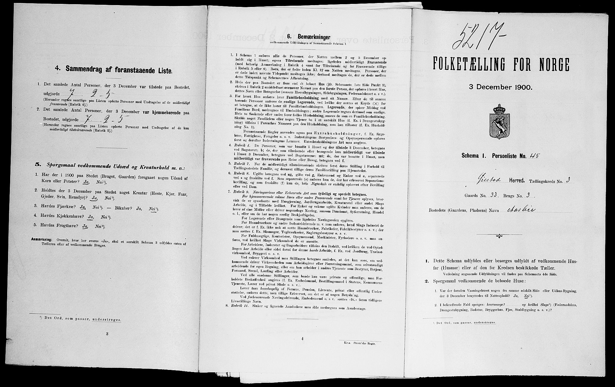 SAK, Folketelling 1900 for 0920 Øyestad herred, 1900, s. 523