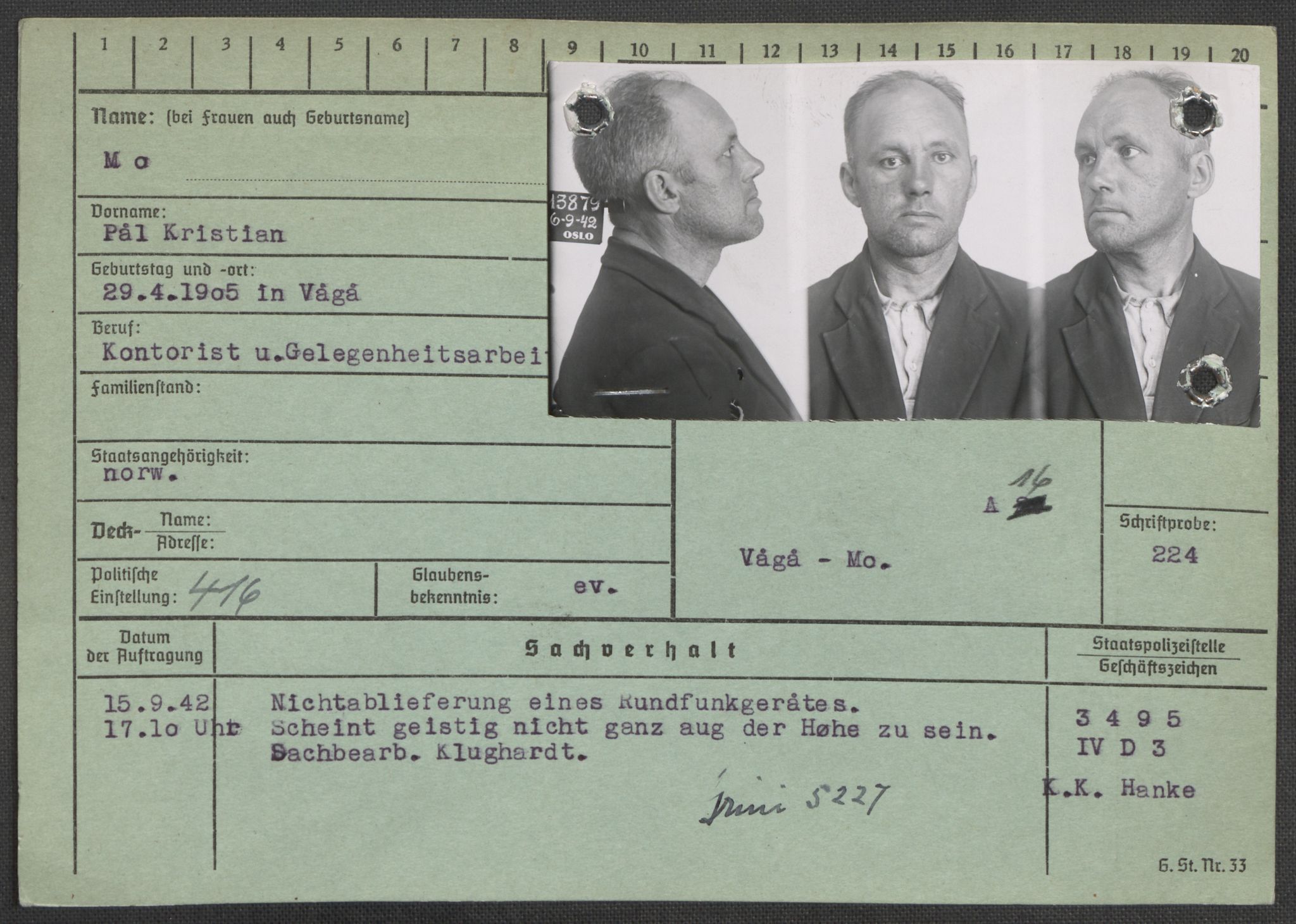 Befehlshaber der Sicherheitspolizei und des SD, RA/RAFA-5969/E/Ea/Eaa/L0007: Register over norske fanger i Møllergata 19: Lundb-N, 1940-1945, s. 680