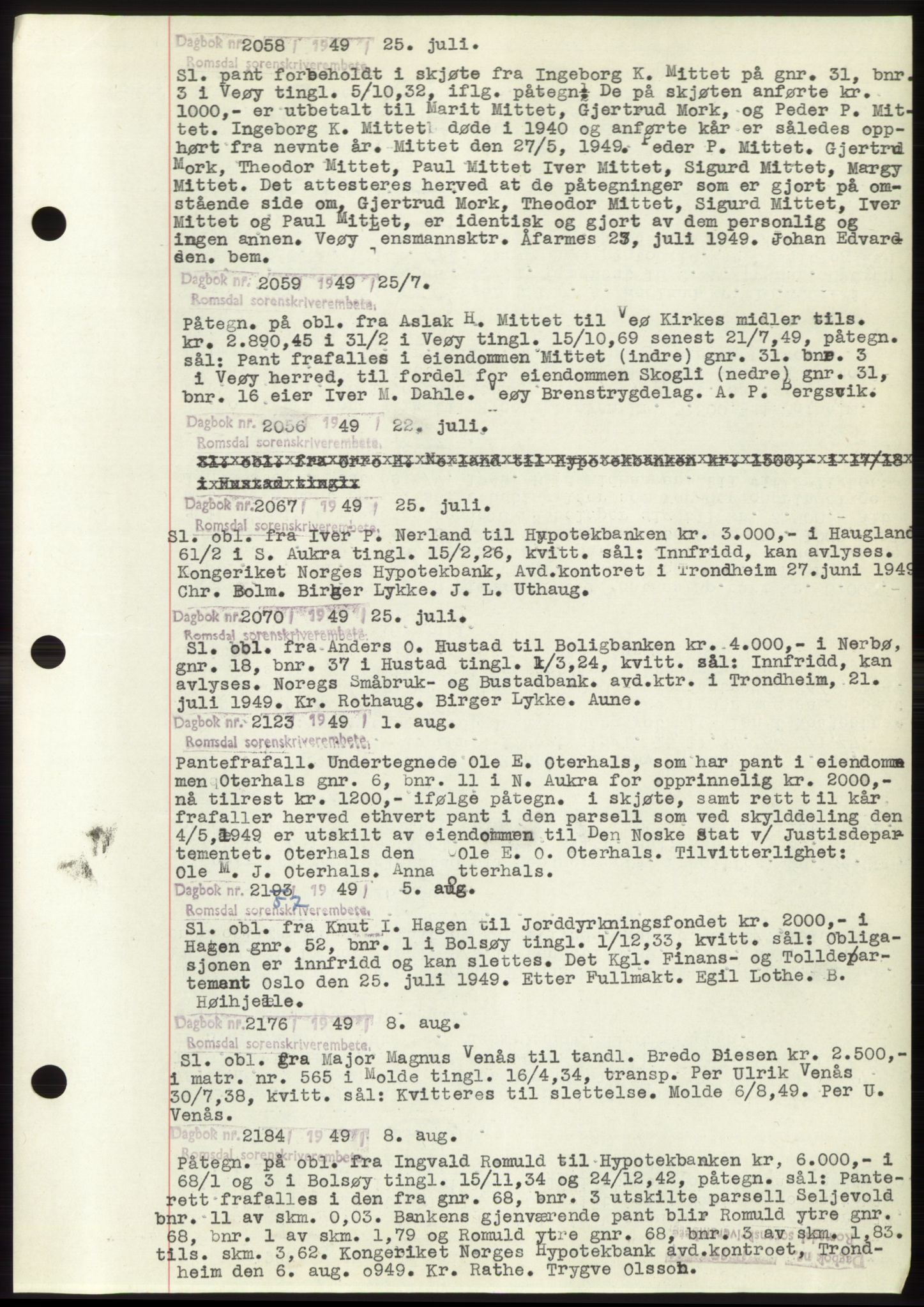 Romsdal sorenskriveri, SAT/A-4149/1/2/2C: Pantebok nr. C2, 1949-1951, Dagboknr: 2058/1949