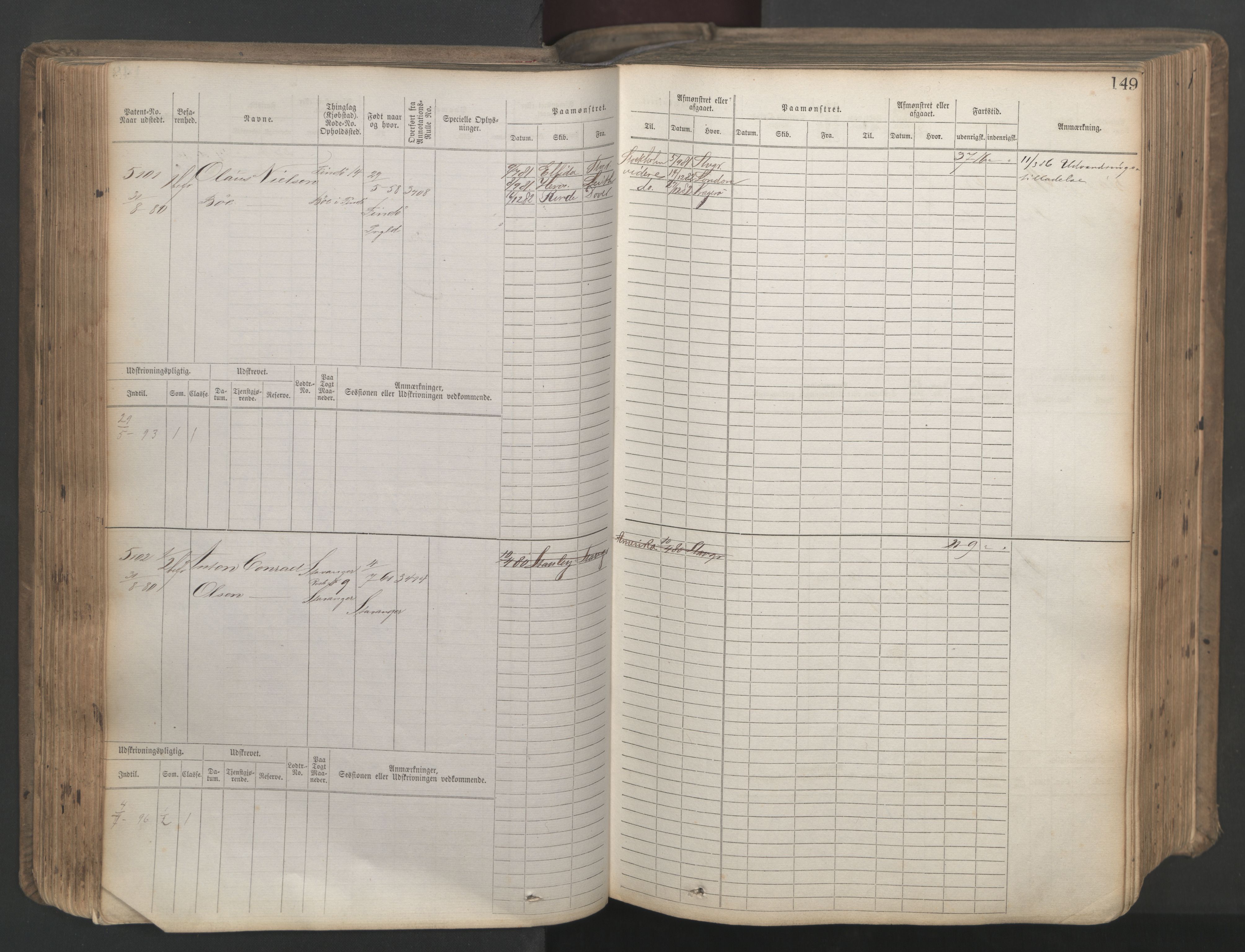 Stavanger sjømannskontor, SAST/A-102006/F/Fb/Fbb/L0020: Sjøfartshovedrulle patnentnr. 4803-6004 (dublett), 1879, s. 154