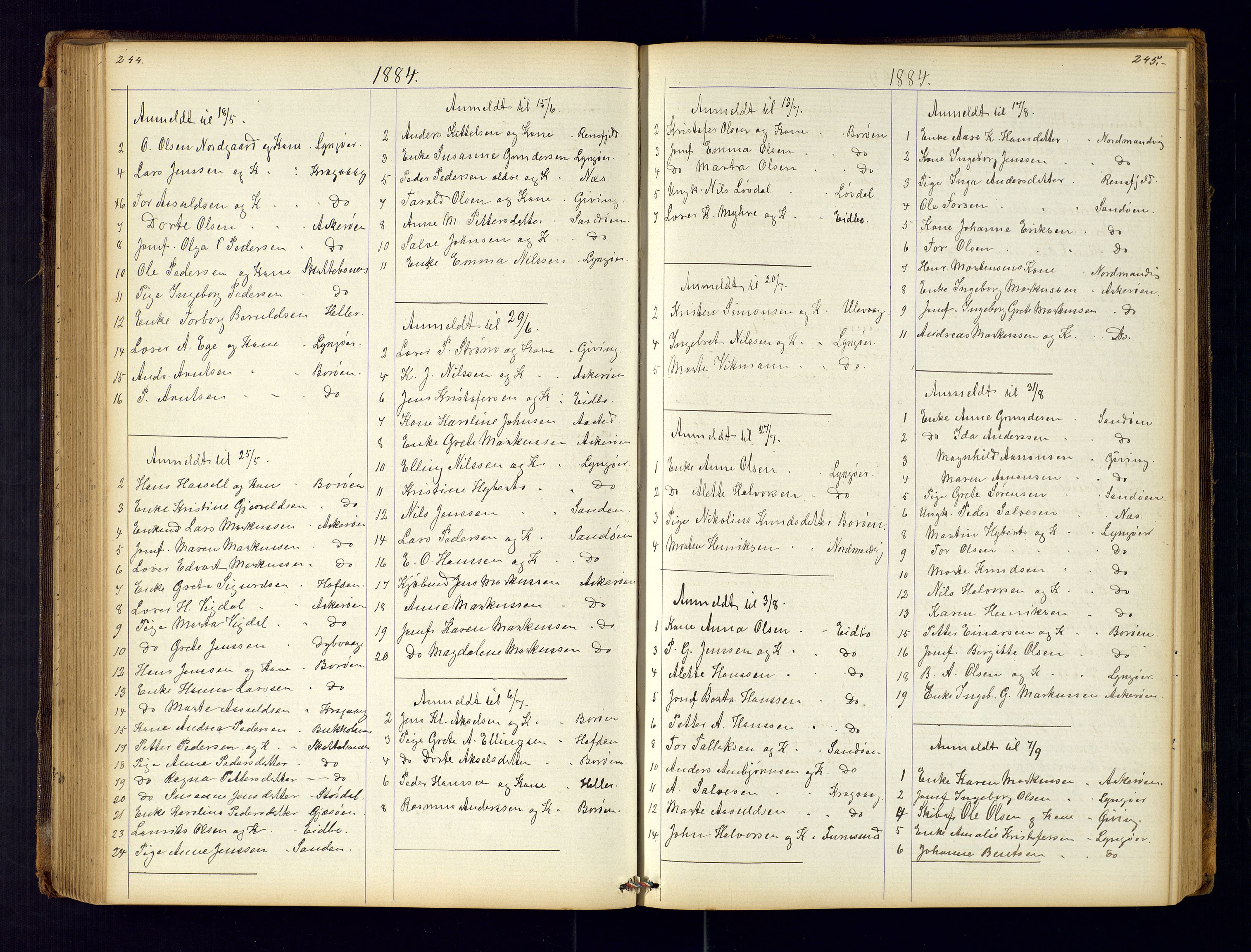 Dypvåg sokneprestkontor, AV/SAK-1111-0007/F/Fc/Fca/L0004: Kommunikantprotokoll nr. C-4, 1864-1962, s. 244-245