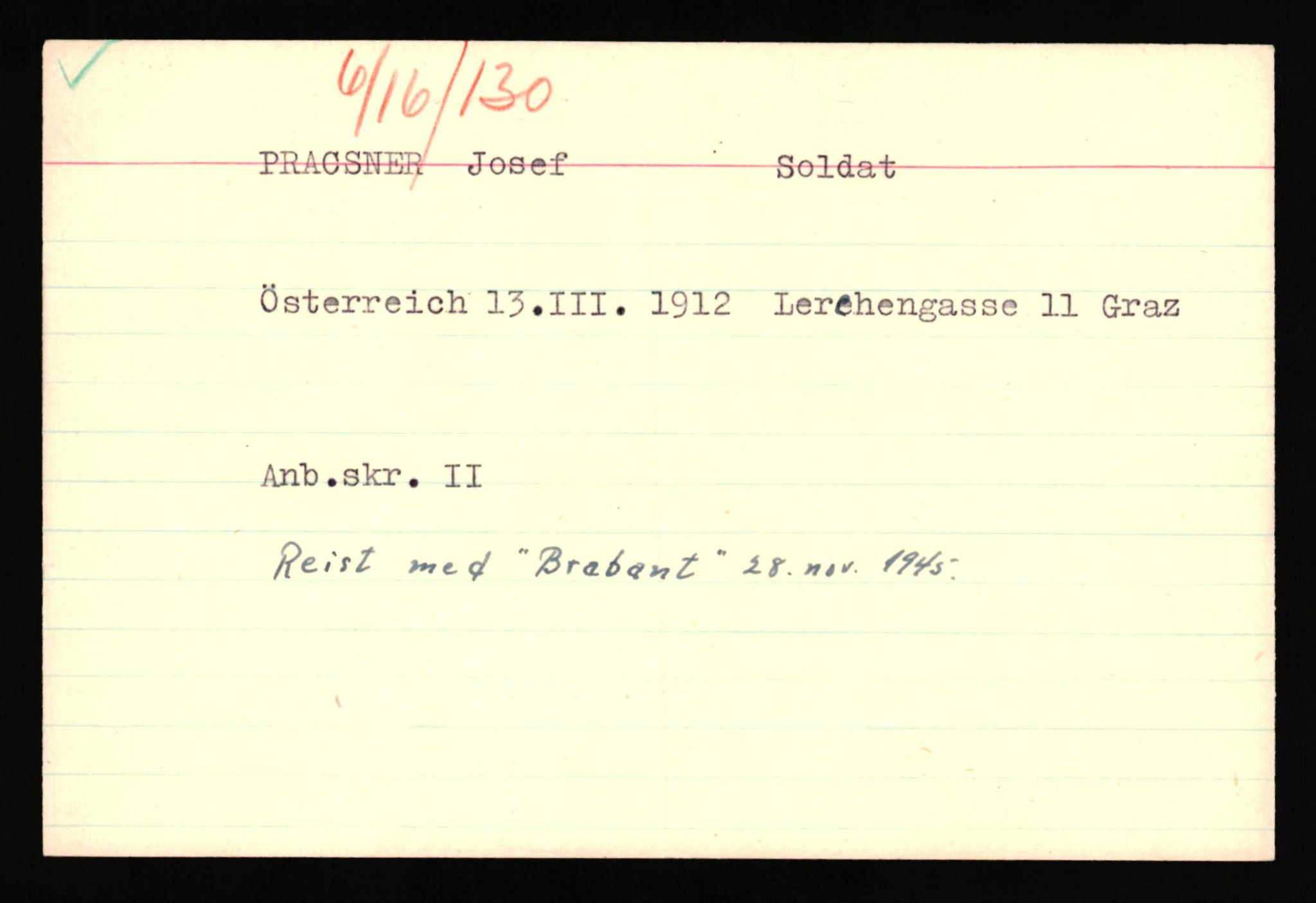 Forsvaret, Forsvarets overkommando II, AV/RA-RAFA-3915/D/Db/L0040: CI Questionaires. Tyske okkupasjonsstyrker i Norge. Østerrikere., 1945-1946, s. 69