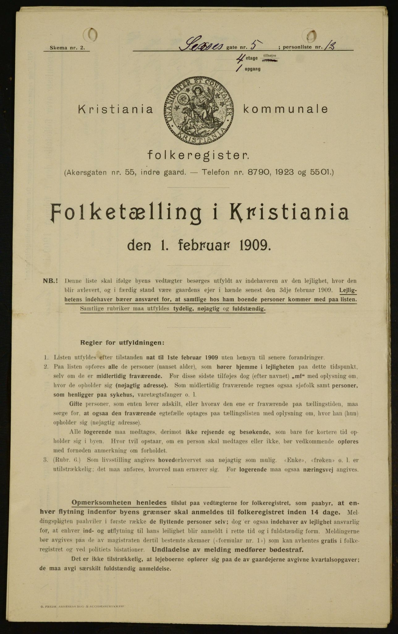 OBA, Kommunal folketelling 1.2.1909 for Kristiania kjøpstad, 1909, s. 85940