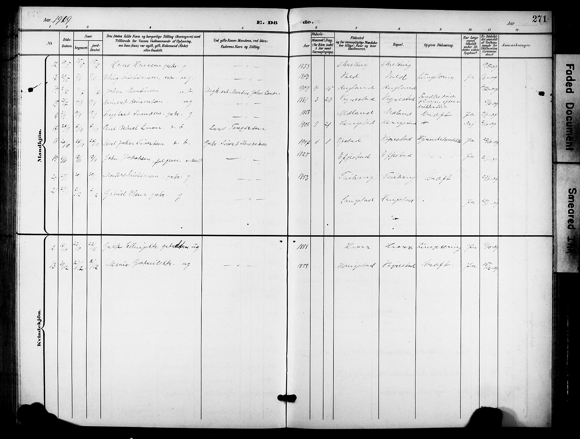 Hå sokneprestkontor, AV/SAST-A-101801/001/30BB/L0006: Klokkerbok nr. B 6, 1900-1924, s. 271