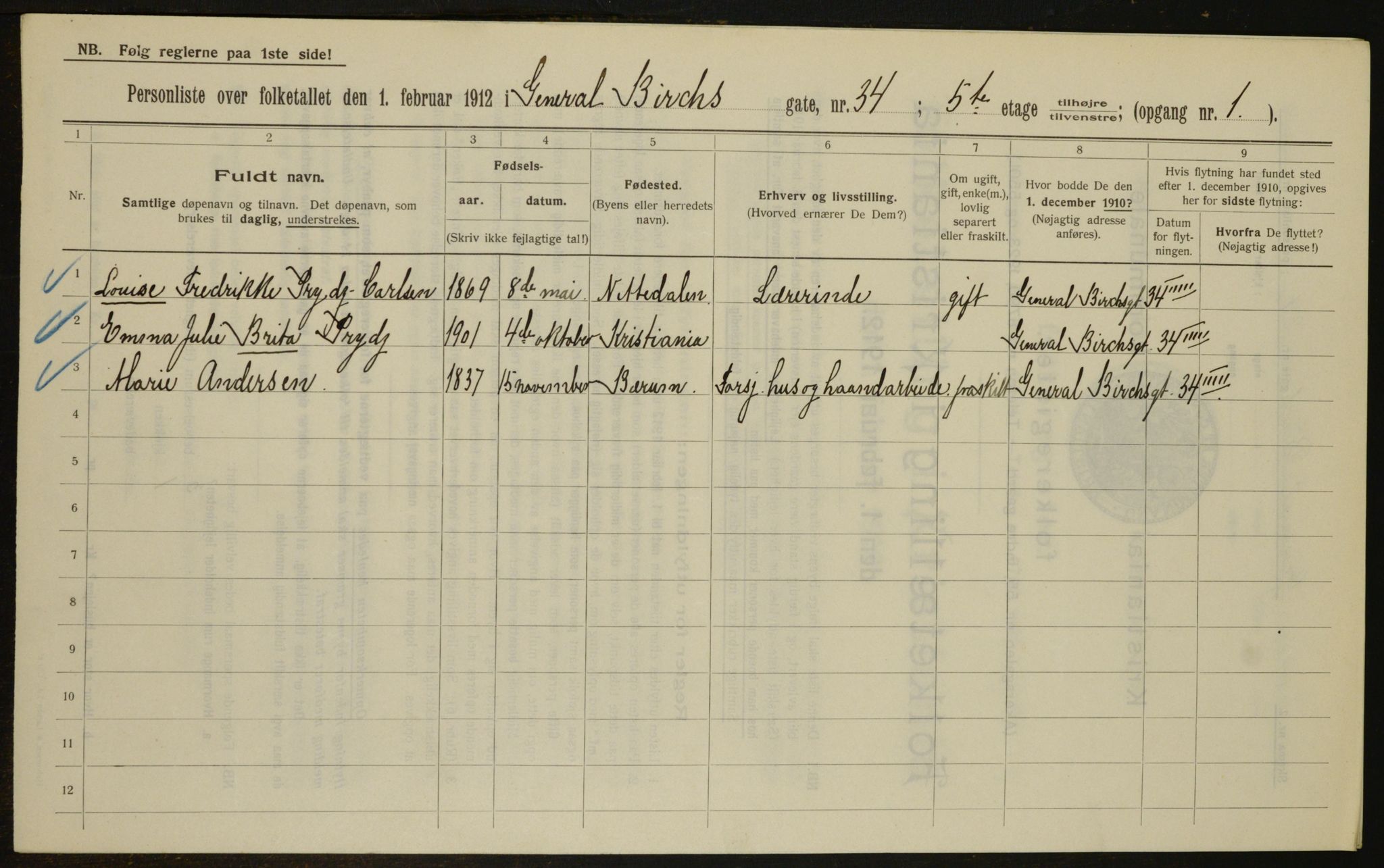 OBA, Kommunal folketelling 1.2.1912 for Kristiania, 1912, s. 28984