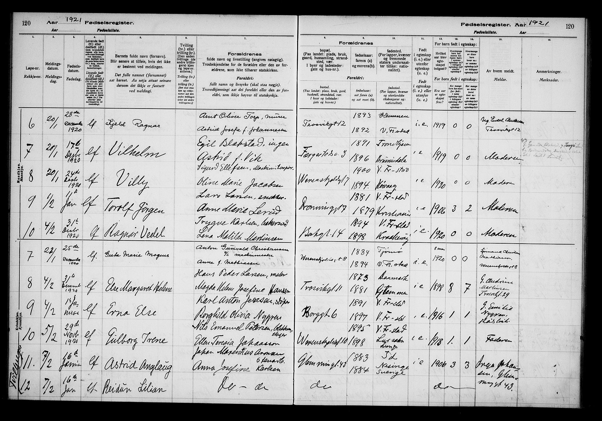 Fredrikstad domkirkes prestekontor Kirkebøker, AV/SAO-A-10906/J/*Ja/L0001: Fødselsregister nr. 1, 1916-1925, s. 120