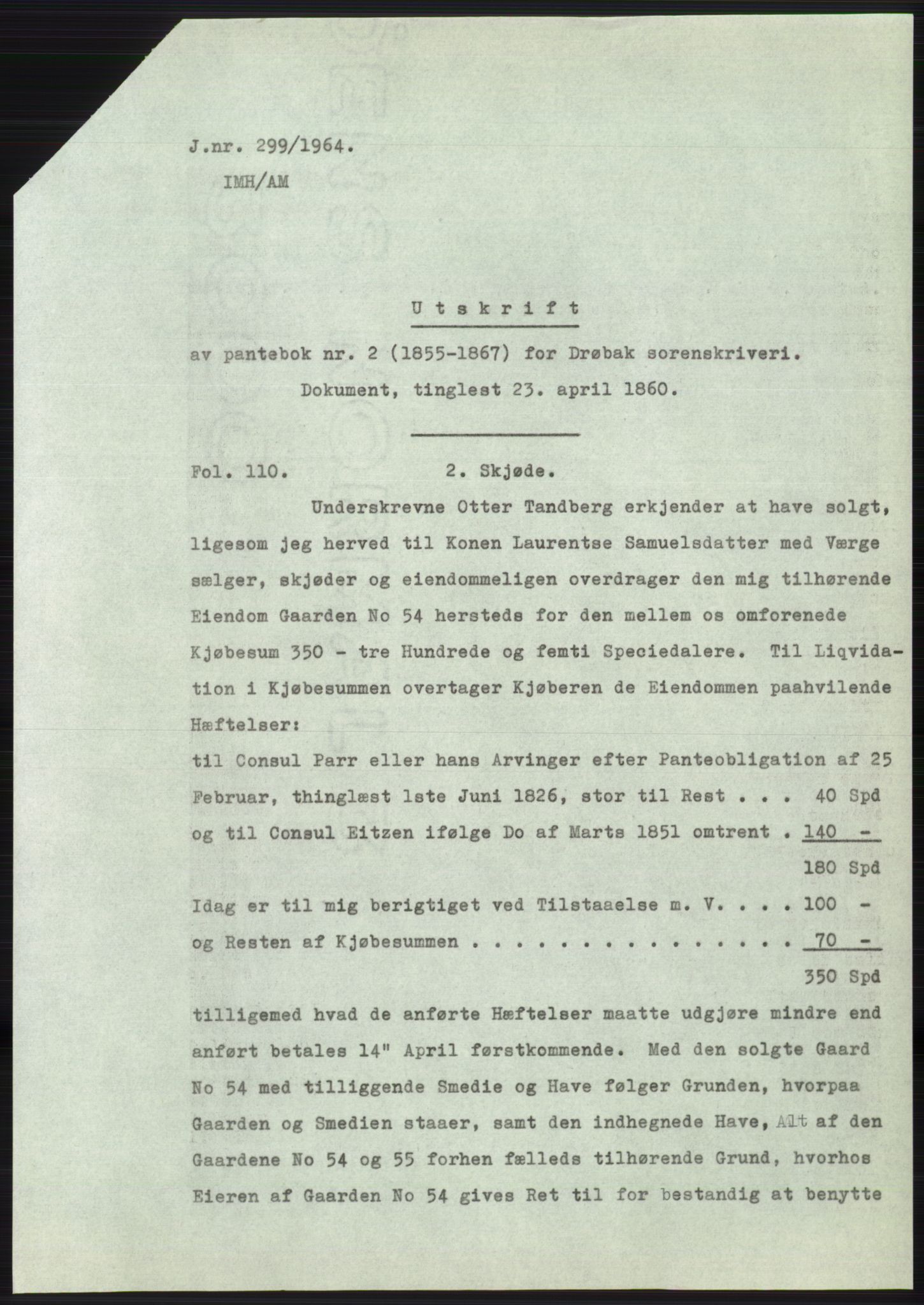 Statsarkivet i Oslo, SAO/A-10621/Z/Zd/L0019: Avskrifter, j.nr 4-893/1964, 1964, s. 143