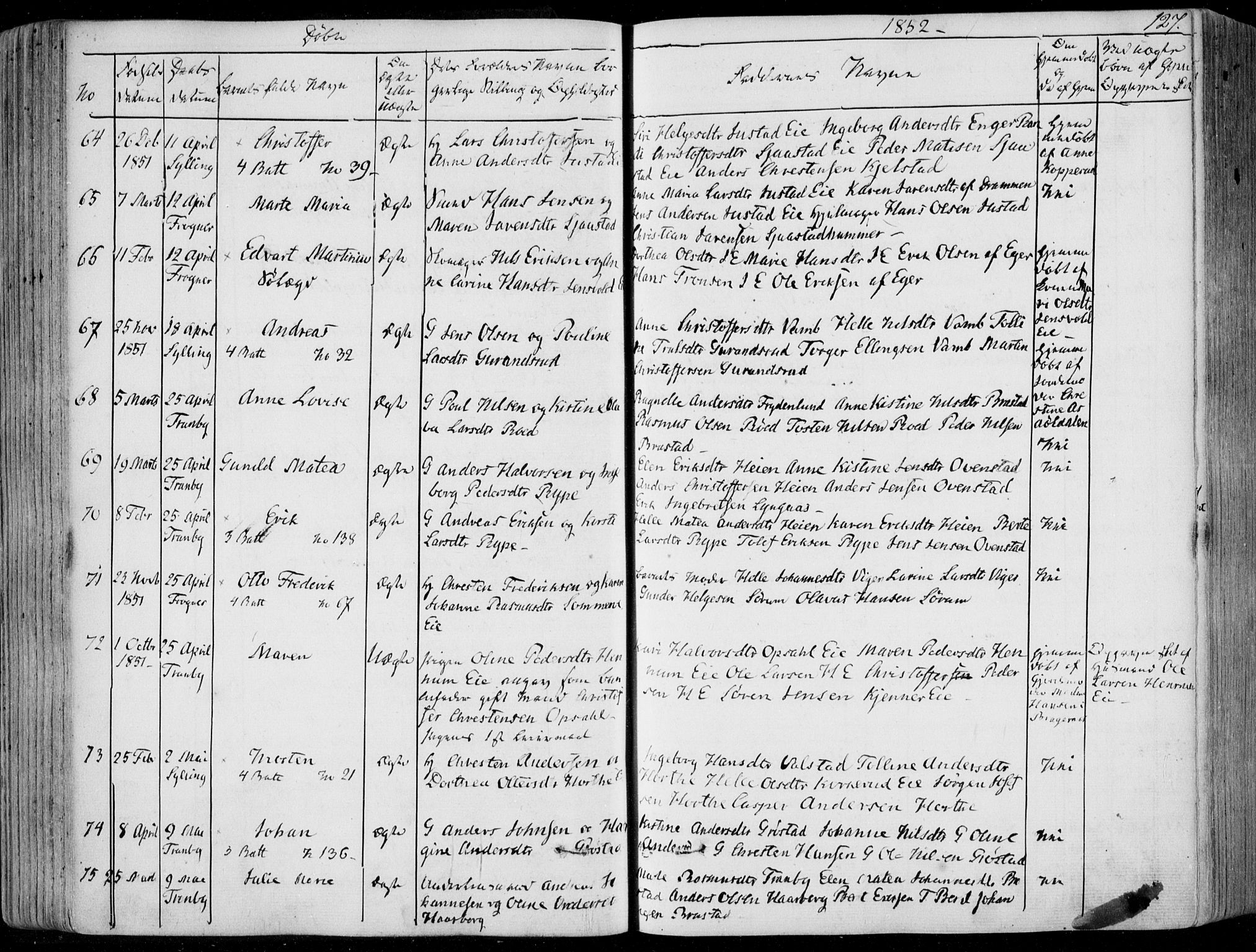 Lier kirkebøker, AV/SAKO-A-230/F/Fa/L0011: Ministerialbok nr. I 11, 1843-1854, s. 127