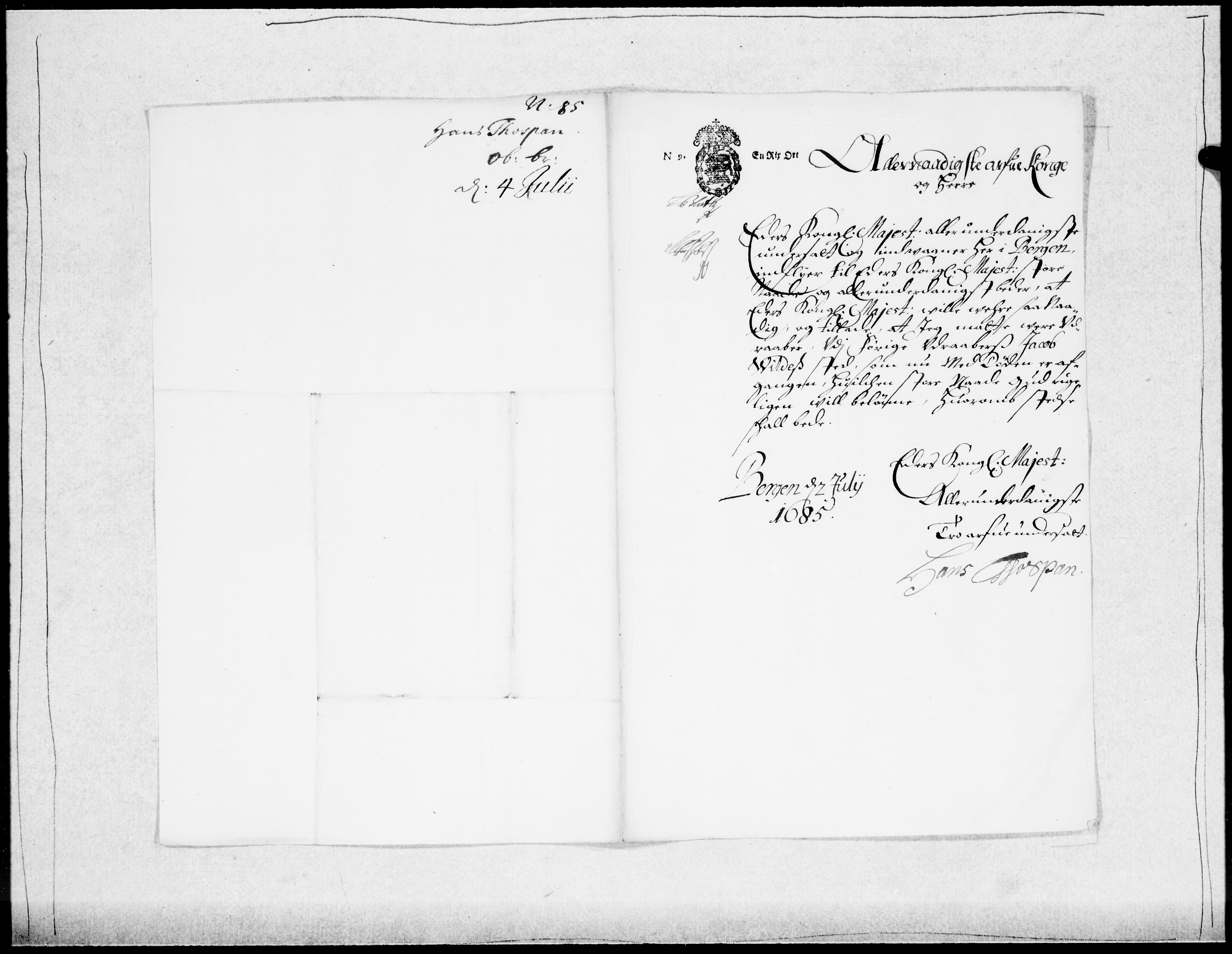 Danske Kanselli 1572-1799, RA/EA-3023/F/Fc/Fcc/Fcca/L0038: Norske innlegg 1572-1799, 1685, s. 379
