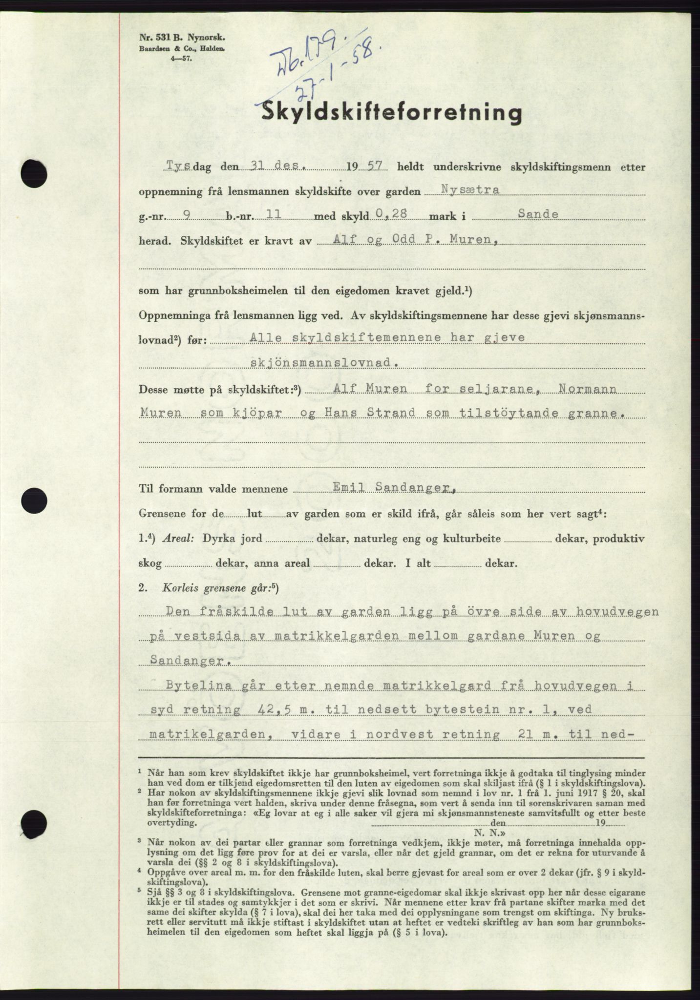 Søre Sunnmøre sorenskriveri, SAT/A-4122/1/2/2C/L0109: Pantebok nr. 35A, 1958-1958, Dagboknr: 179/1958
