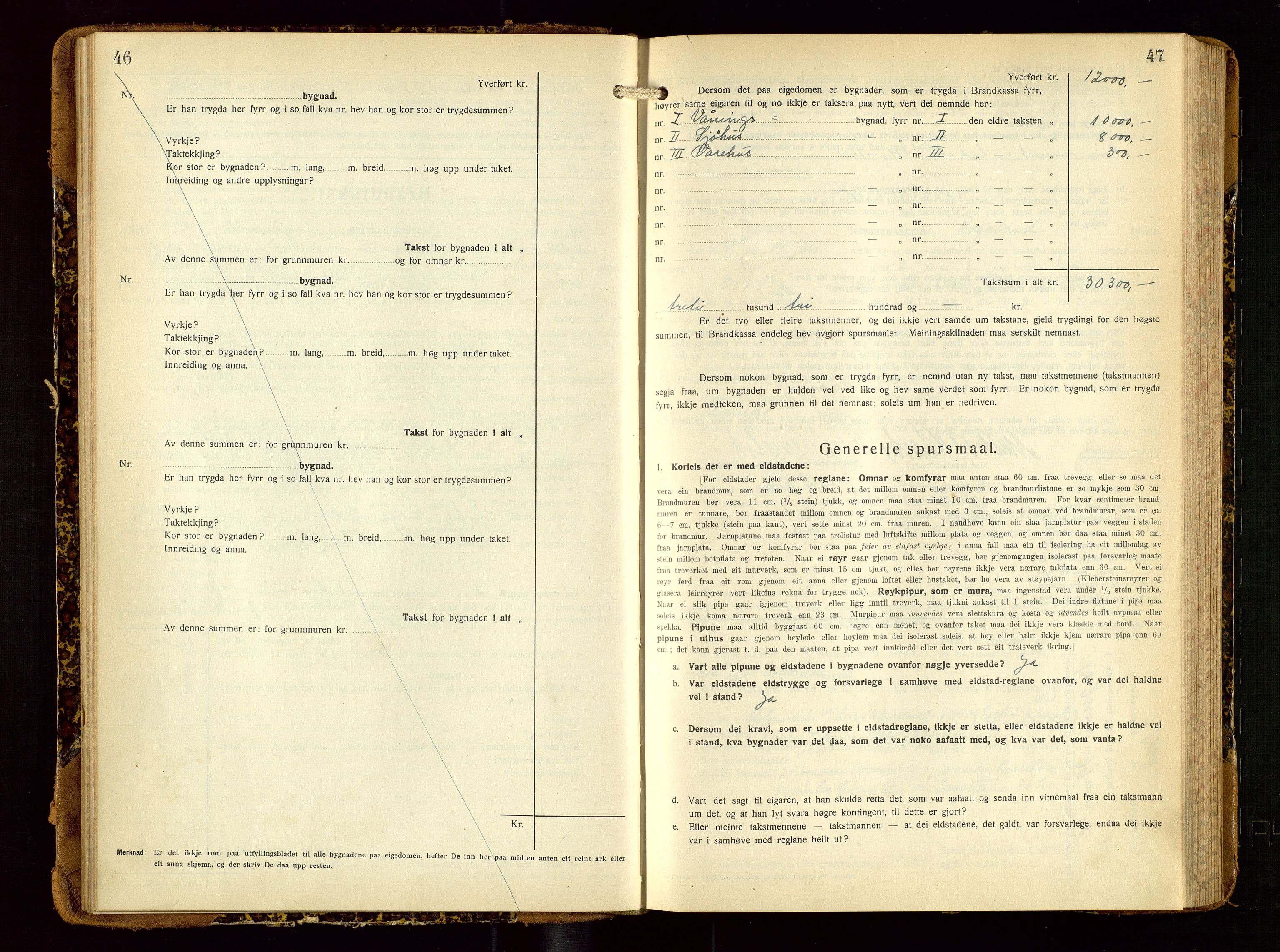 Tysvær lensmannskontor, AV/SAST-A-100192/Gob/L0003: "Brandtakstbok for Tysvær lensmannskrins", 1932-1955, s. 46-47