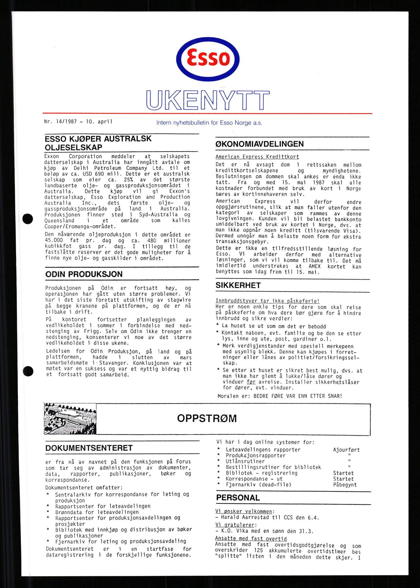 Pa 0982 - Esso Norge A/S, AV/SAST-A-100448/X/Xd/L0003: Ukenytt, 1987-1991