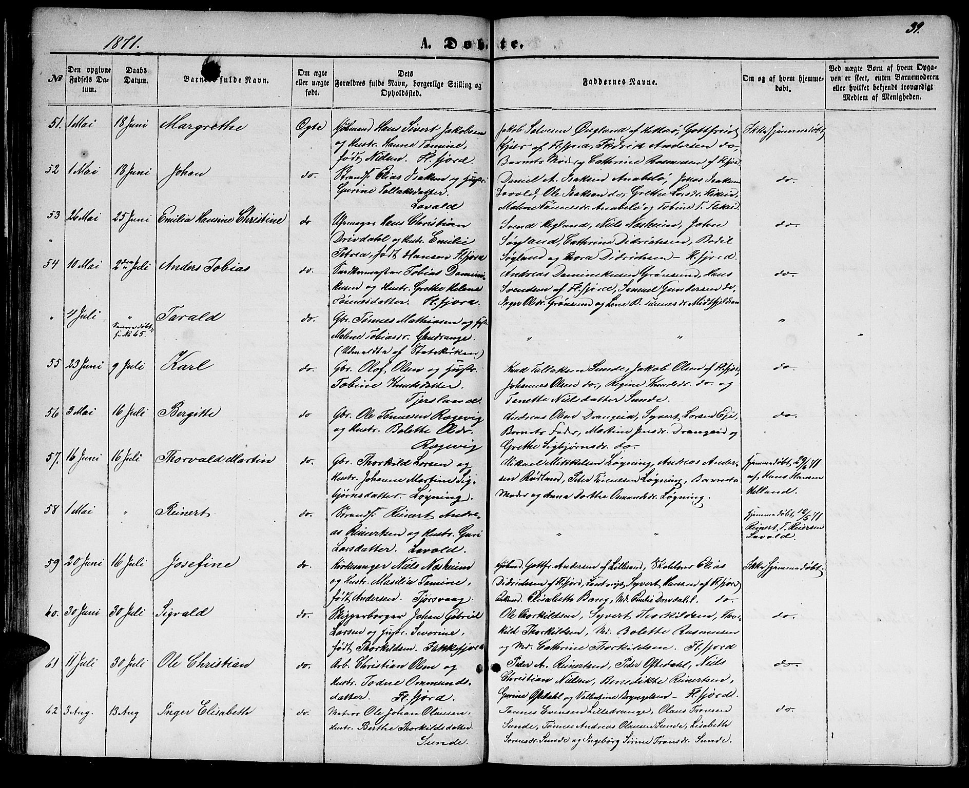 Flekkefjord sokneprestkontor, AV/SAK-1111-0012/F/Fb/Fbc/L0006: Klokkerbok nr. B 6, 1866-1879, s. 39