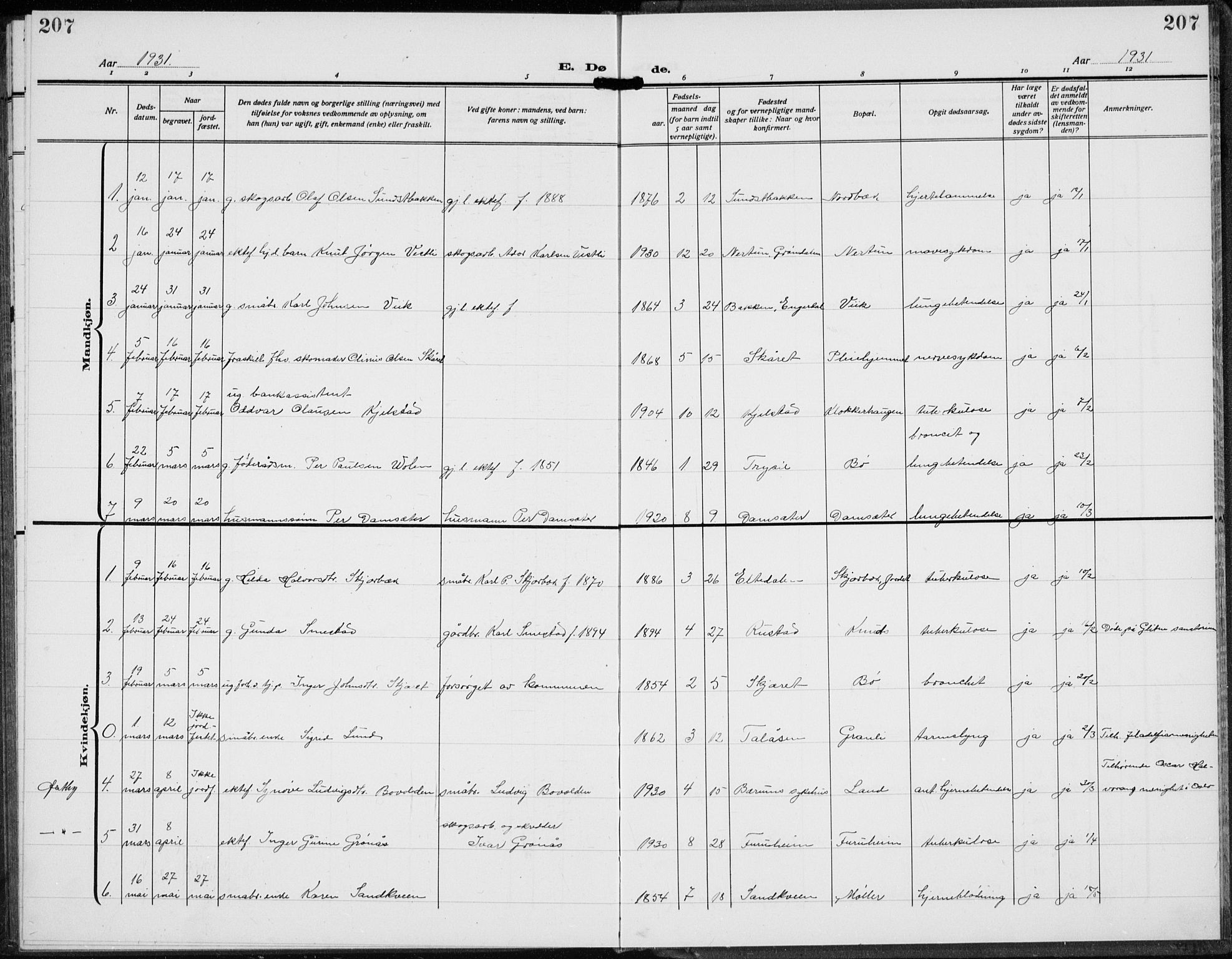 Trysil prestekontor, AV/SAH-PREST-046/H/Ha/Hab/L0010: Klokkerbok nr. 10, 1917-1937, s. 207