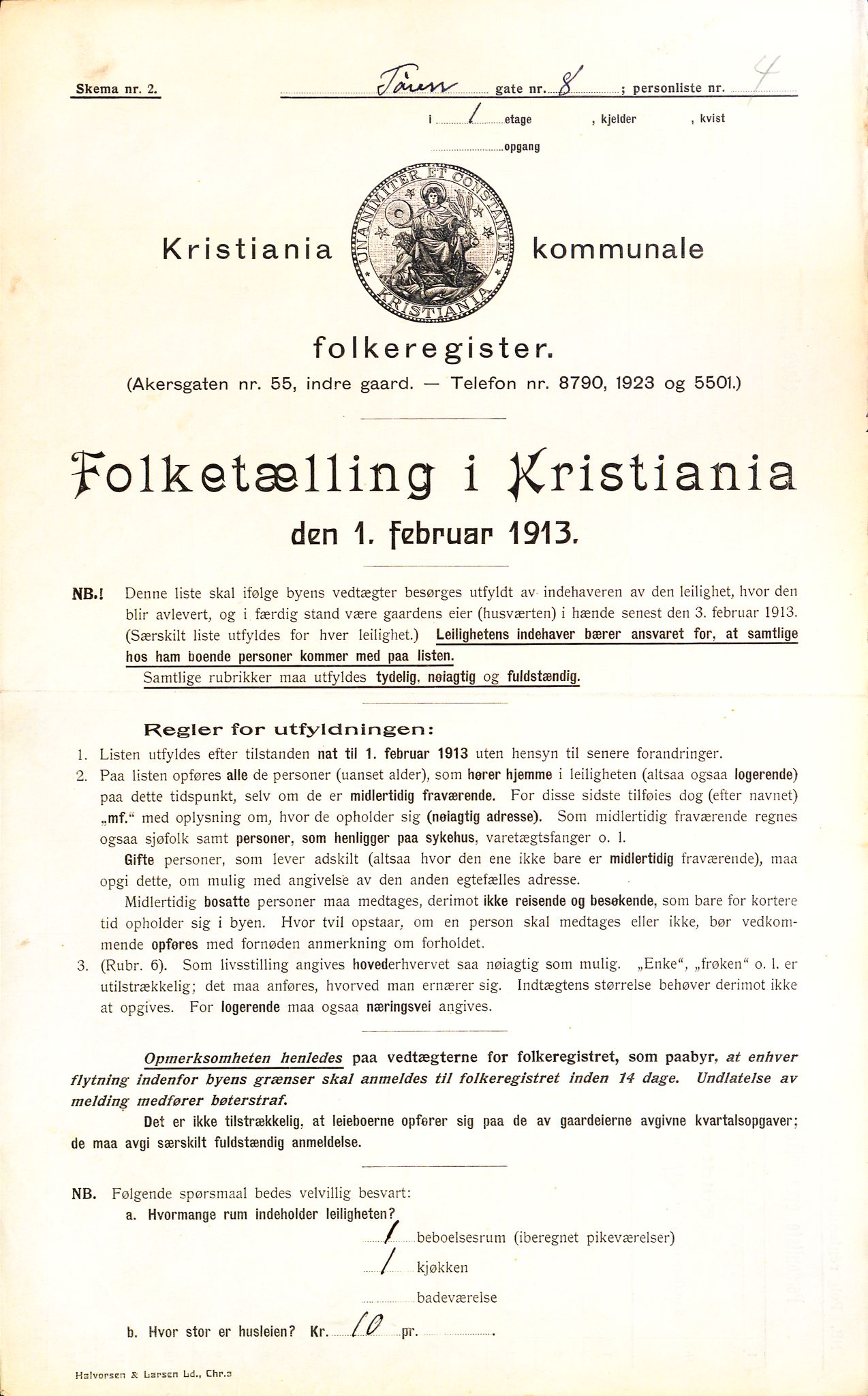 OBA, Kommunal folketelling 1.2.1913 for Kristiania, 1913, s. 117536