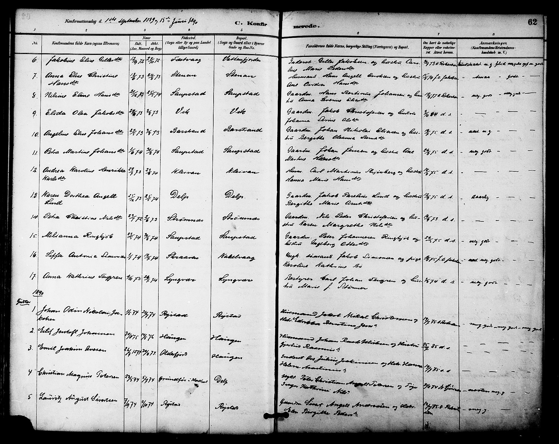 Ministerialprotokoller, klokkerbøker og fødselsregistre - Nordland, SAT/A-1459/876/L1097: Ministerialbok nr. 876A03, 1886-1896, s. 62