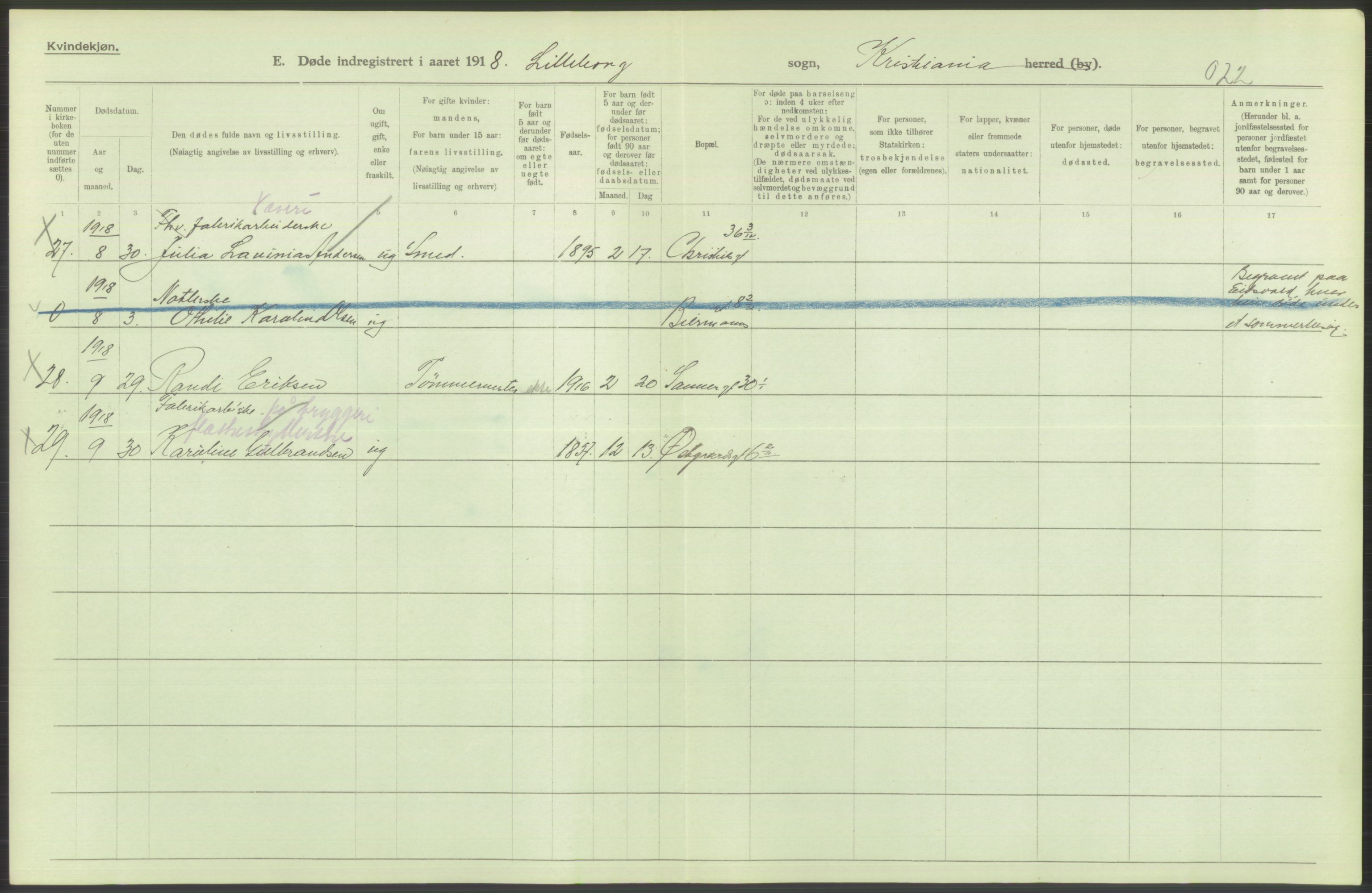 Statistisk sentralbyrå, Sosiodemografiske emner, Befolkning, AV/RA-S-2228/D/Df/Dfb/Dfbh/L0010: Kristiania: Døde, 1918, s. 468