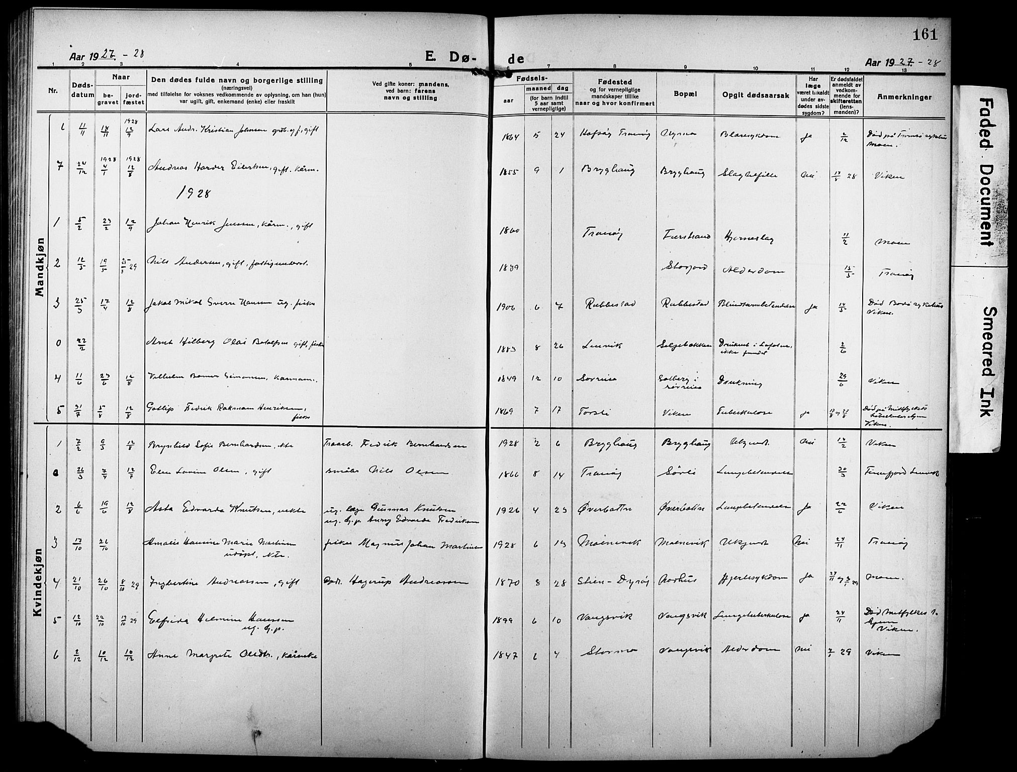 Tranøy sokneprestkontor, SATØ/S-1313/I/Ia/Iab/L0006klokker: Klokkerbok nr. 6, 1919-1932, s. 161