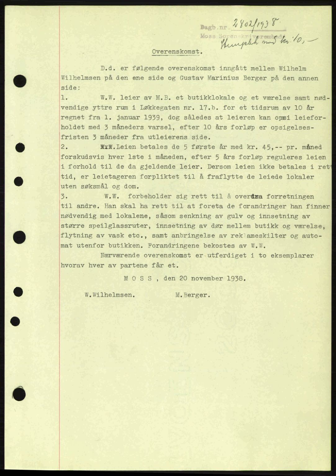 Moss sorenskriveri, SAO/A-10168: Pantebok nr. A5, 1938-1939, Dagboknr: 2802/1938