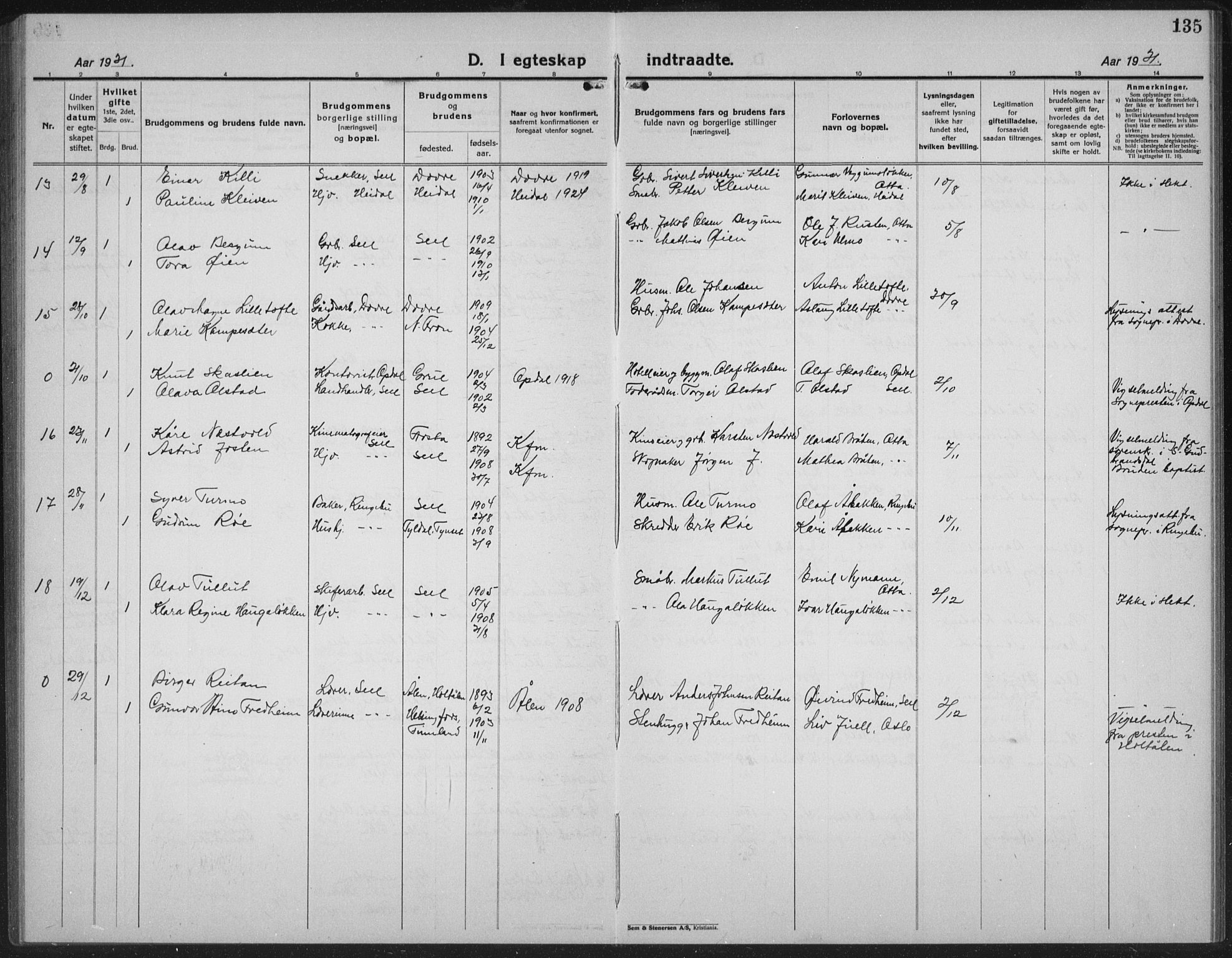 Sel prestekontor, SAH/PREST-074/H/Ha/Hab/L0002: Klokkerbok nr. 2, 1923-1939, s. 135