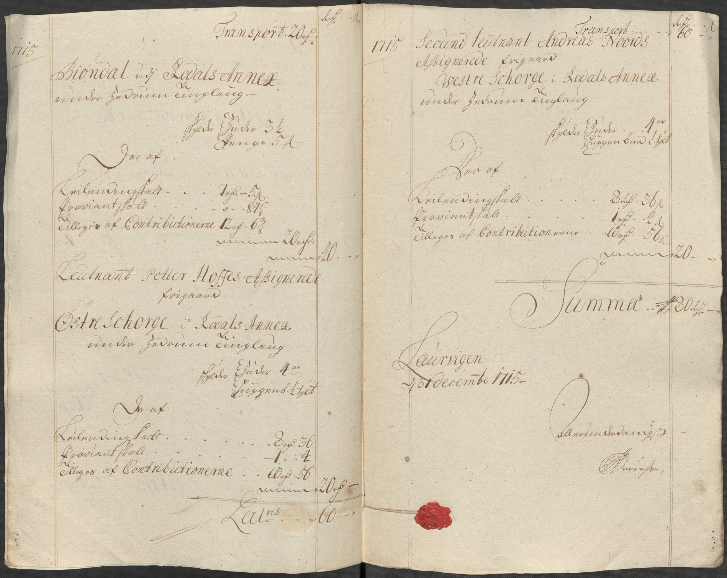 Rentekammeret inntil 1814, Reviderte regnskaper, Fogderegnskap, AV/RA-EA-4092/R33/L1986: Fogderegnskap Larvik grevskap, 1714-1715, s. 515