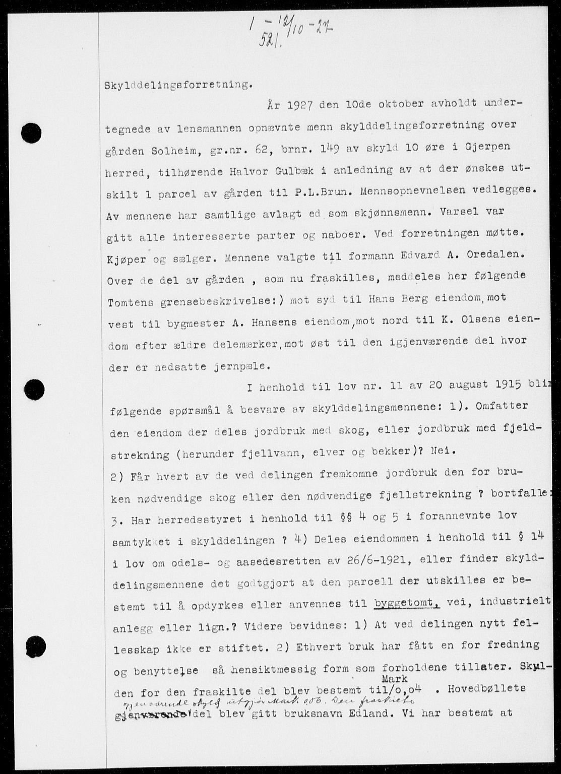 Gjerpen sorenskriveri, SAKO/A-216/G/Ga/Gaa/L0048: Pantebok nr. I 48 og 50-51, 1926-1928, Tingl.dato: 12.10.1927