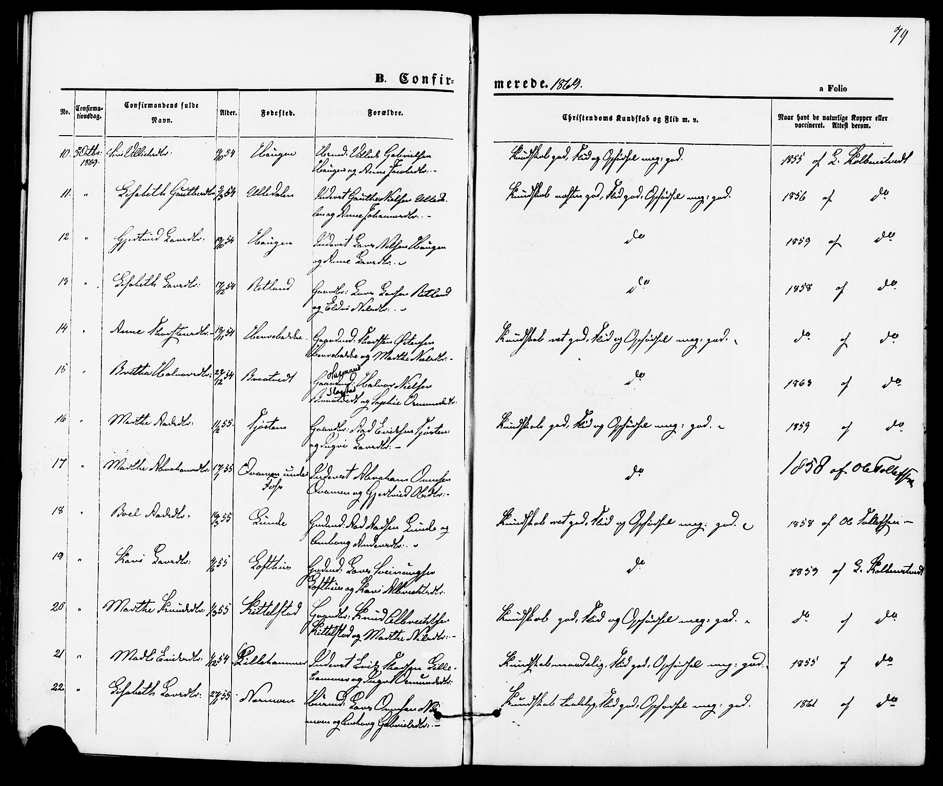 Suldal sokneprestkontor, AV/SAST-A-101845/01/IV/L0010: Ministerialbok nr. A 10, 1869-1878, s. 79