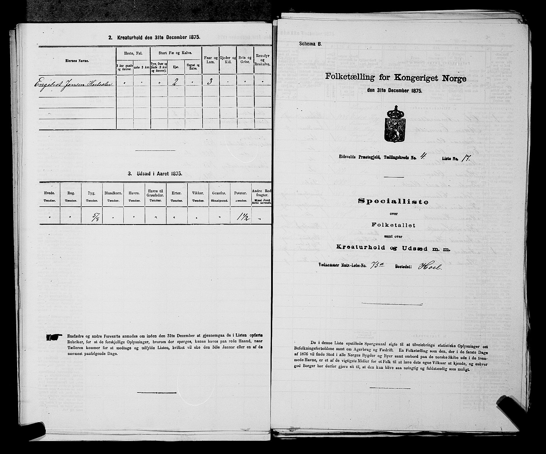 RA, Folketelling 1875 for 0237P Eidsvoll prestegjeld, 1875, s. 488