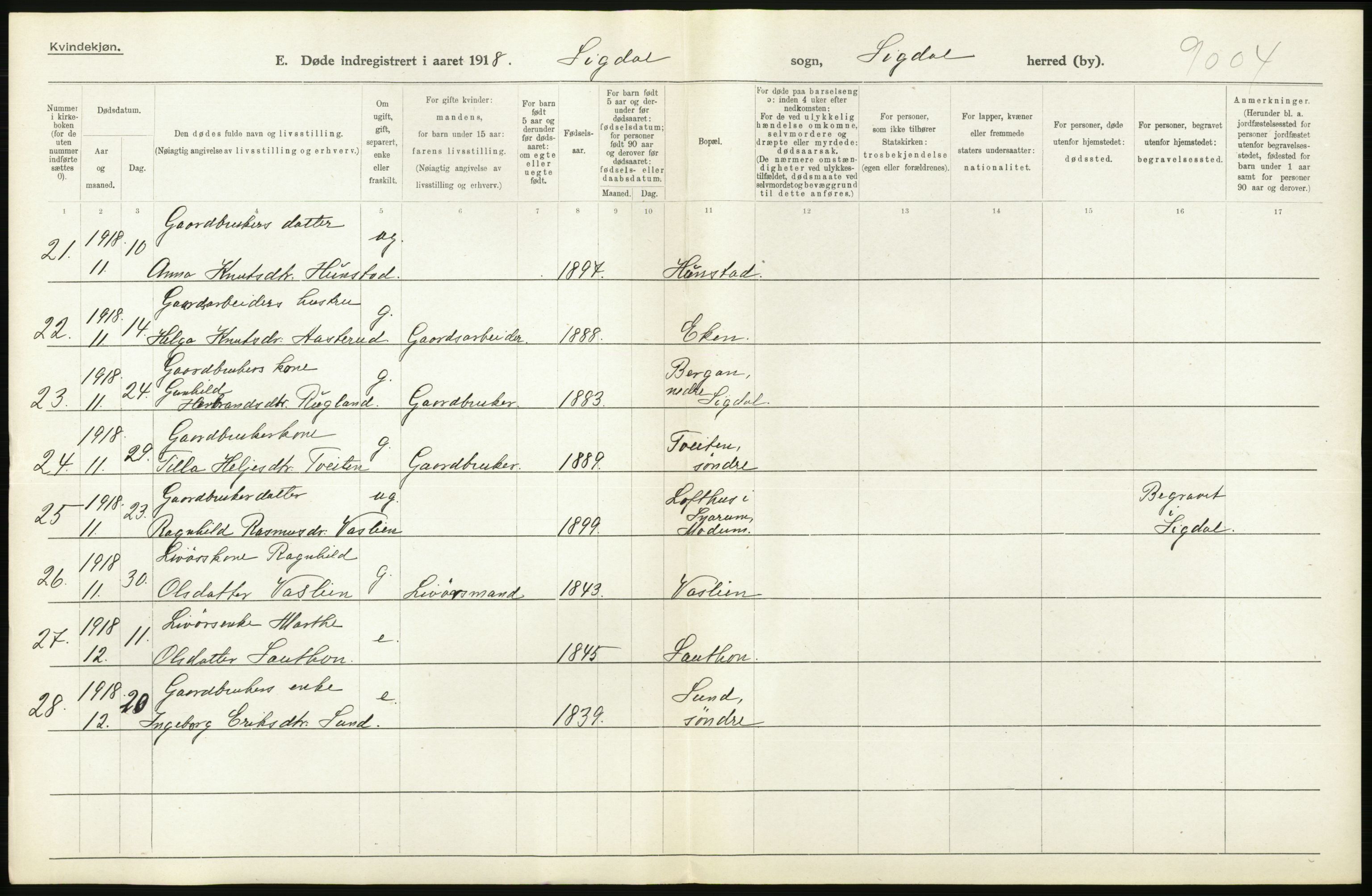 Statistisk sentralbyrå, Sosiodemografiske emner, Befolkning, RA/S-2228/D/Df/Dfb/Dfbh/L0020: Buskerud fylke: Døde. Bygder og byer., 1918, s. 294