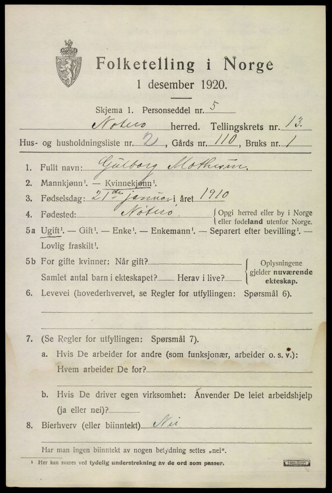 SAKO, Folketelling 1920 for 0722 Nøtterøy herred, 1920, s. 15193