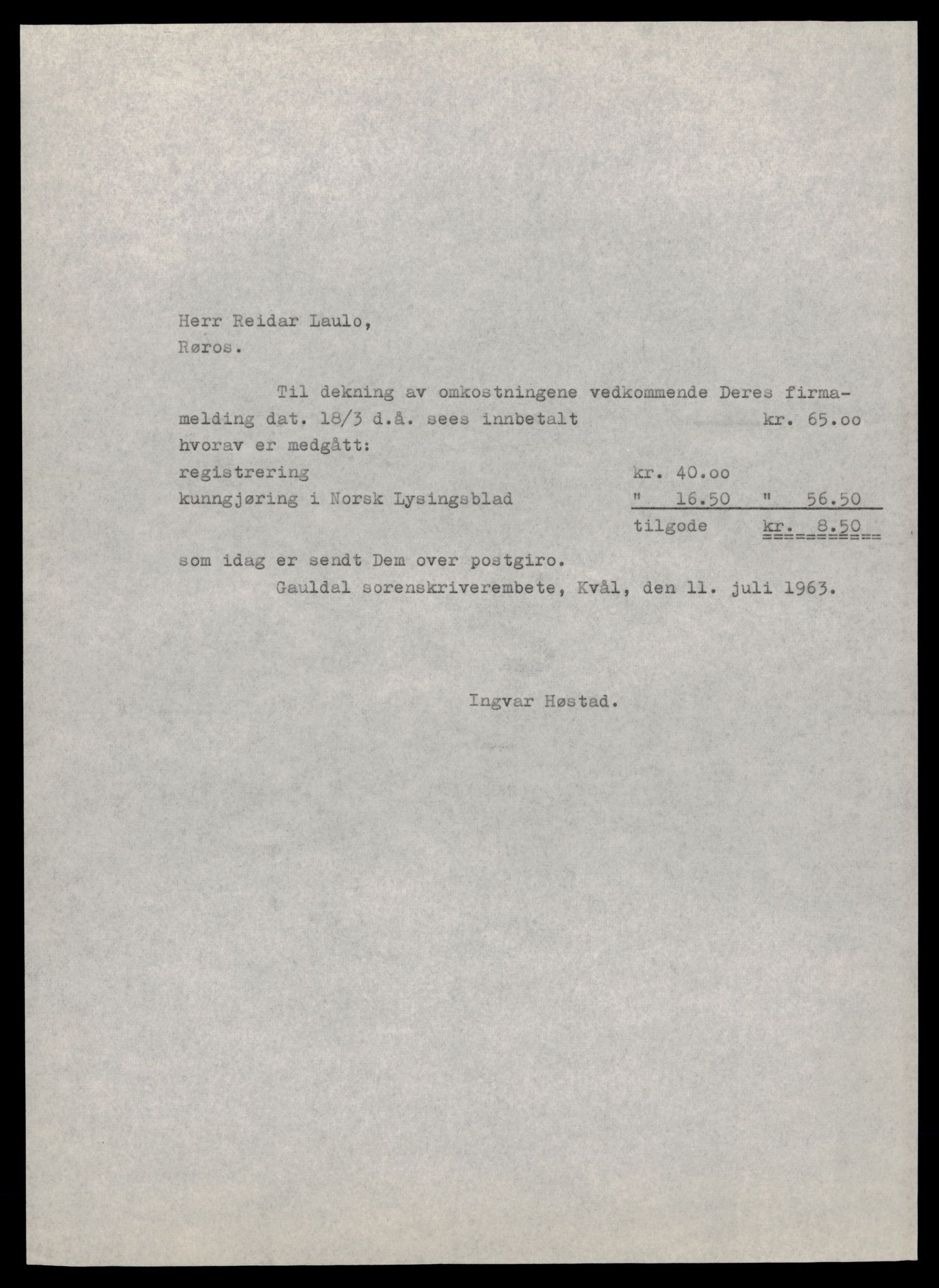 Gauldal sorenskriveri, AV/SAT-A-0014/2/J/Jd/Jdc/L0002: Bilag, enkeltmannsforetak, L-Å, 1944-1990, s. 9