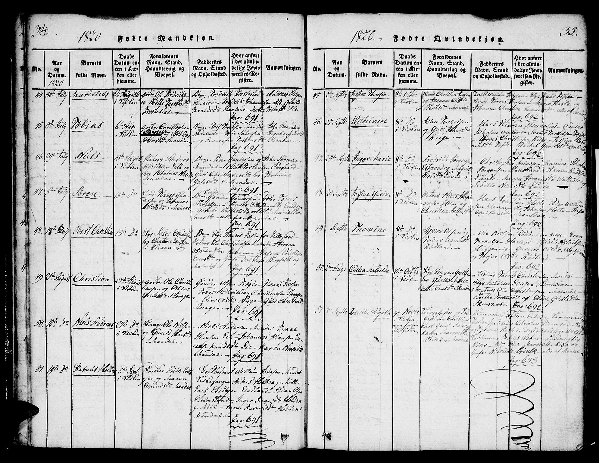 Mandal sokneprestkontor, AV/SAK-1111-0030/F/Fa/Faa/L0010: Ministerialbok nr. A 10, 1817-1830, s. 34-35
