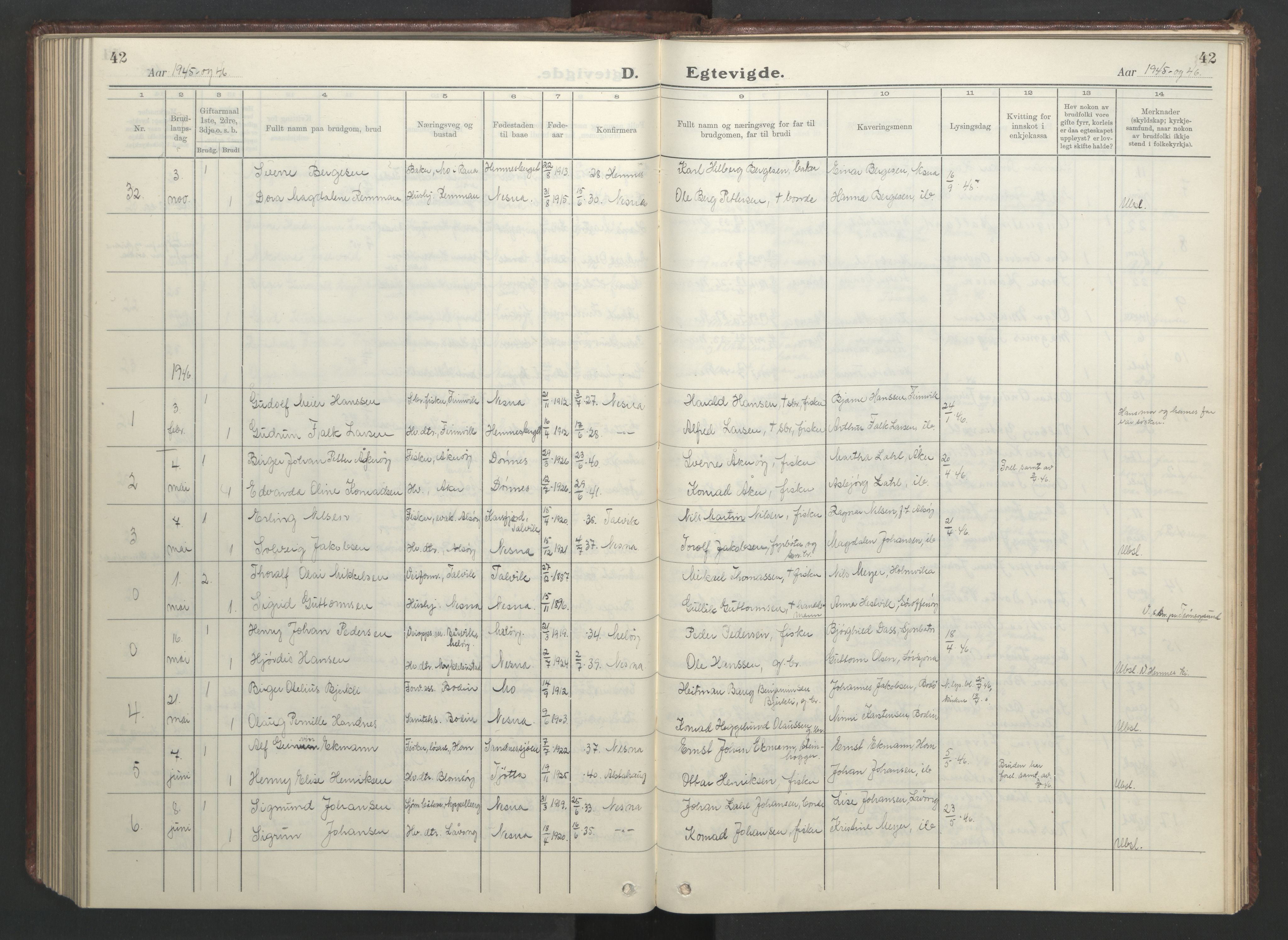 Ministerialprotokoller, klokkerbøker og fødselsregistre - Nordland, SAT/A-1459/838/L0561: Klokkerbok nr. 838C08, 1923-1953, s. 42