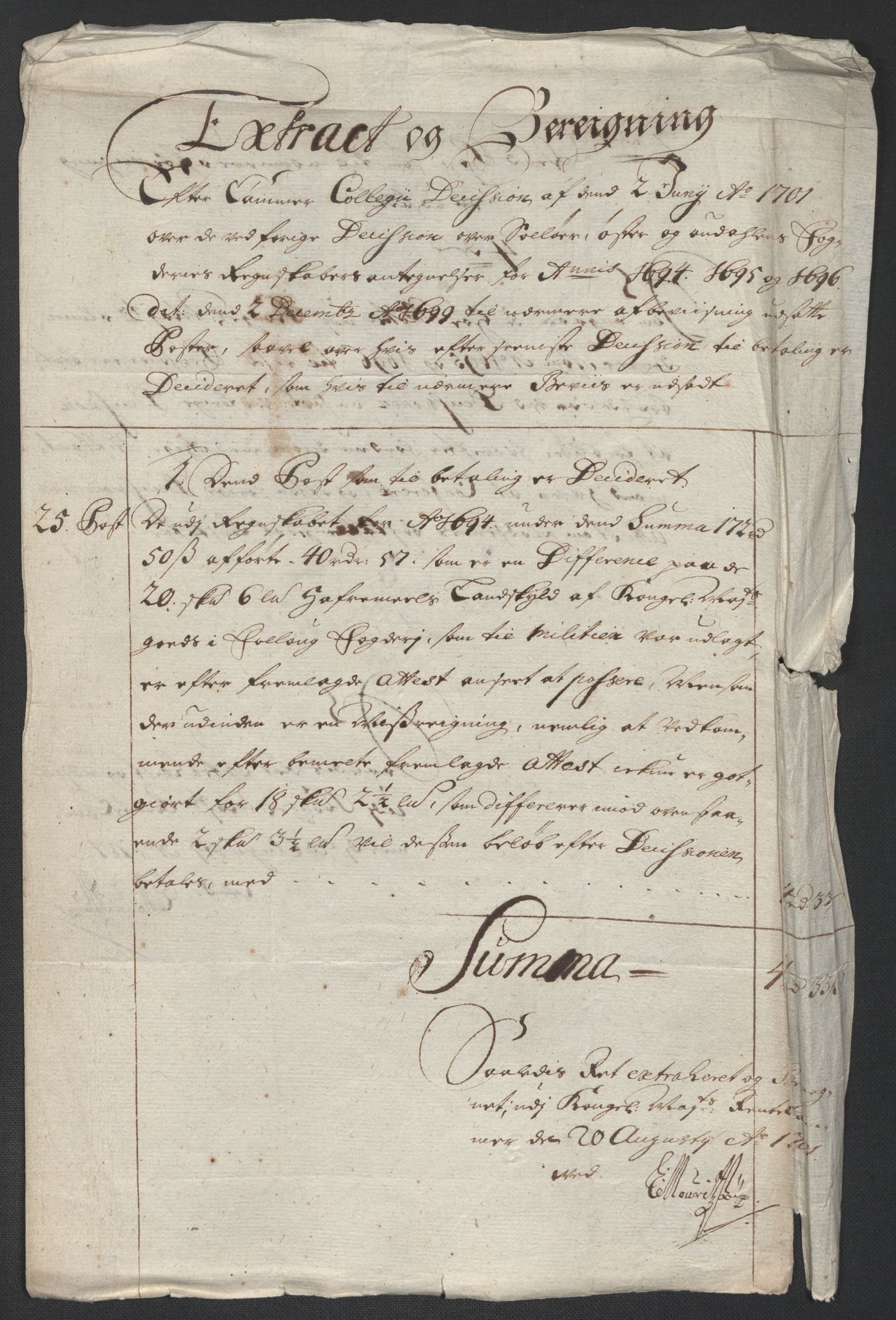 Rentekammeret inntil 1814, Reviderte regnskaper, Fogderegnskap, RA/EA-4092/R13/L0839: Fogderegnskap Solør, Odal og Østerdal, 1701, s. 21
