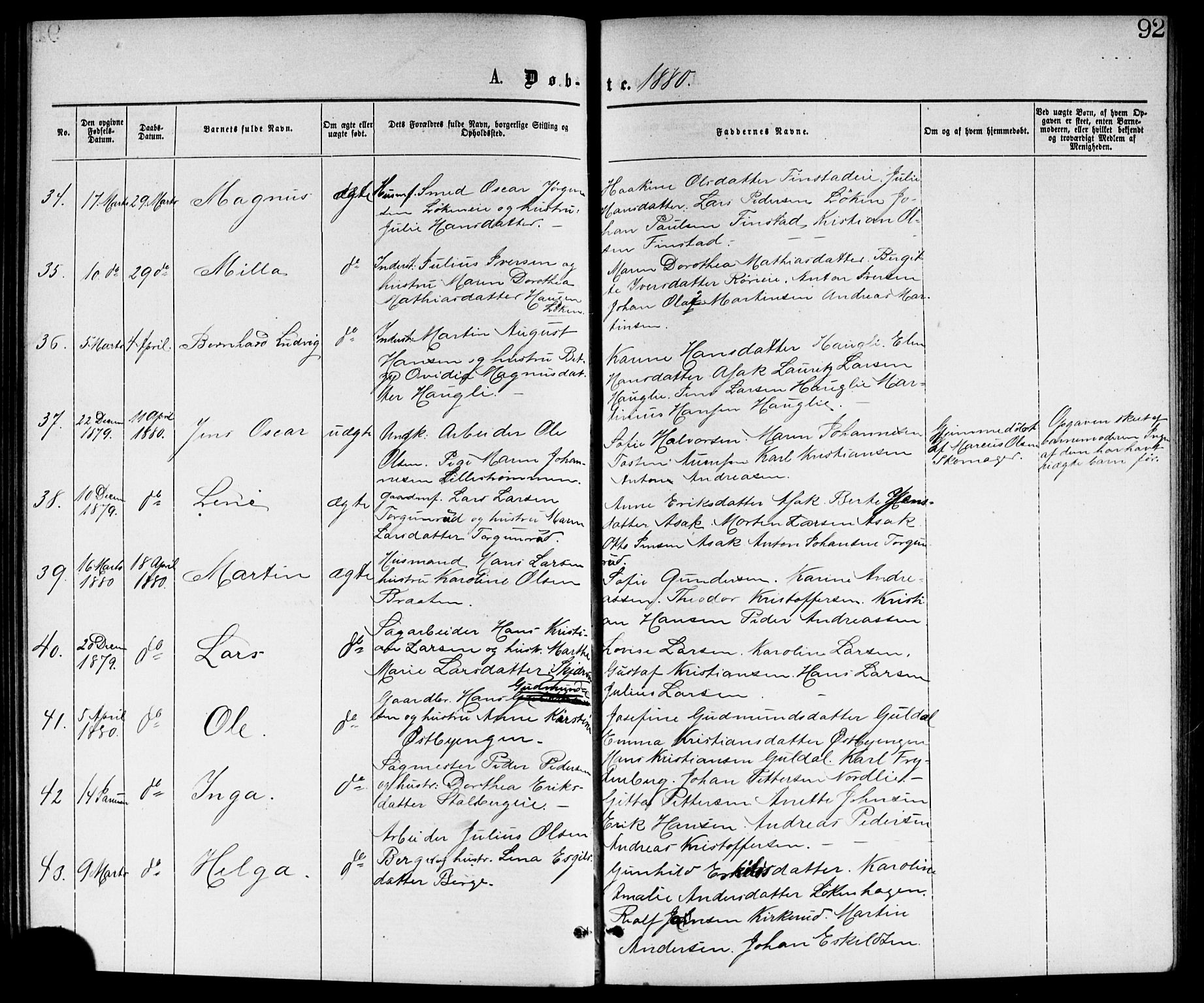 Skedsmo prestekontor Kirkebøker, AV/SAO-A-10033a/G/Ga/L0003: Klokkerbok nr. I 3, 1873-1882, s. 92