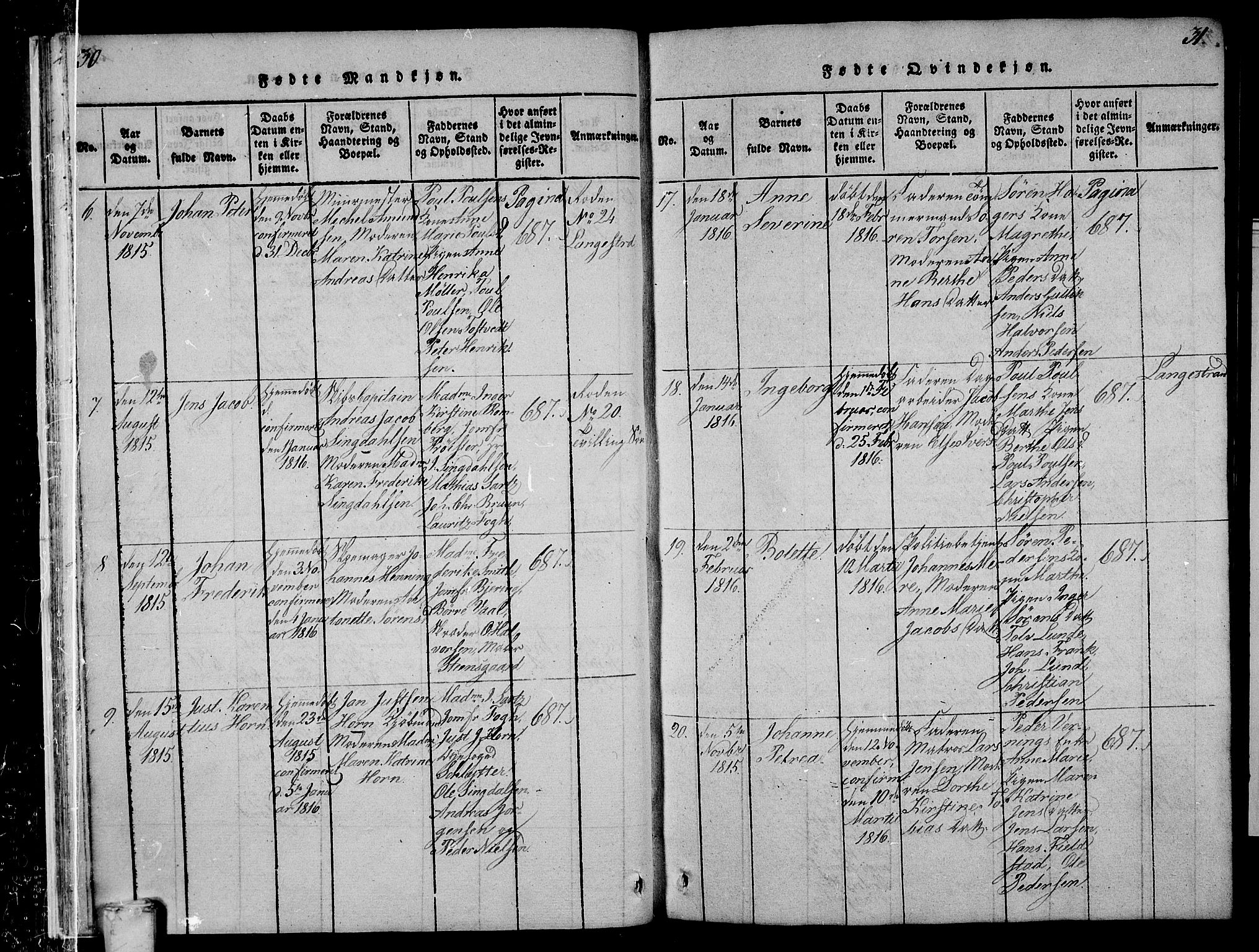 Larvik kirkebøker, AV/SAKO-A-352/F/Fa/L0001: Ministerialbok nr. I 1, 1814-1825, s. 30-31