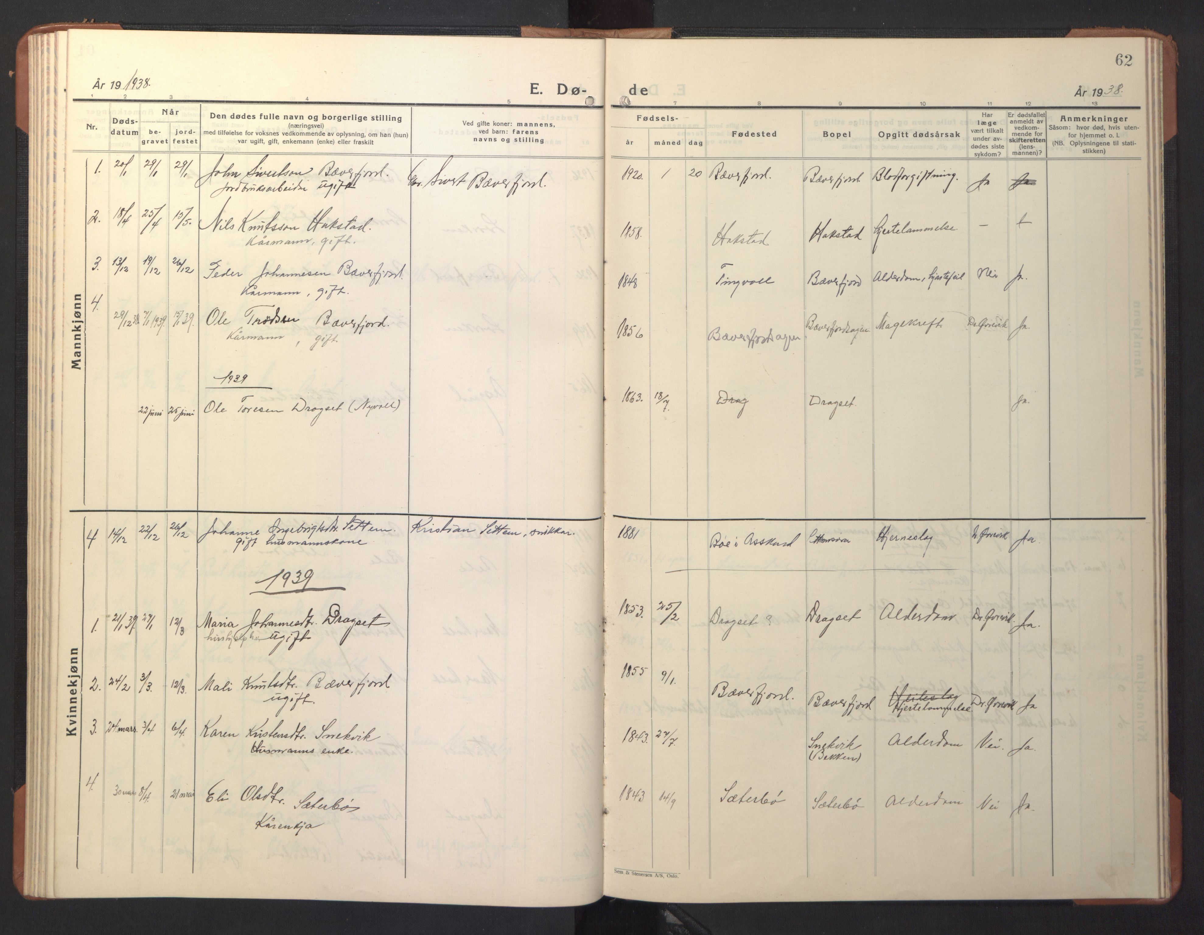 Ministerialprotokoller, klokkerbøker og fødselsregistre - Møre og Romsdal, SAT/A-1454/594/L1038: Klokkerbok nr. 594C01, 1934-1946, s. 62